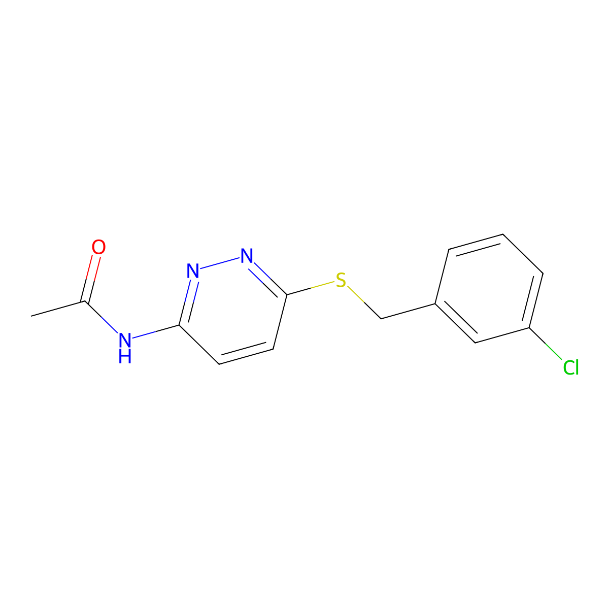 N-(6-((3-chlorobenzyl)thio)pyridazin-3-yl)acetamide molecular structure, CAS 1021121-02-7