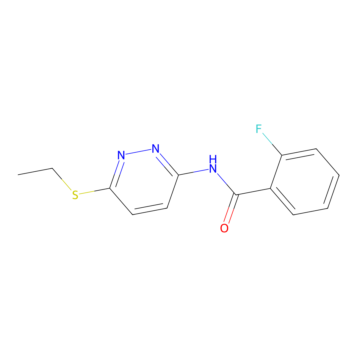 N-(6-(ethylthio)pyridazin-3-yl)-2-fluorobenzamide molecular structure, CAS 1021121-03-8