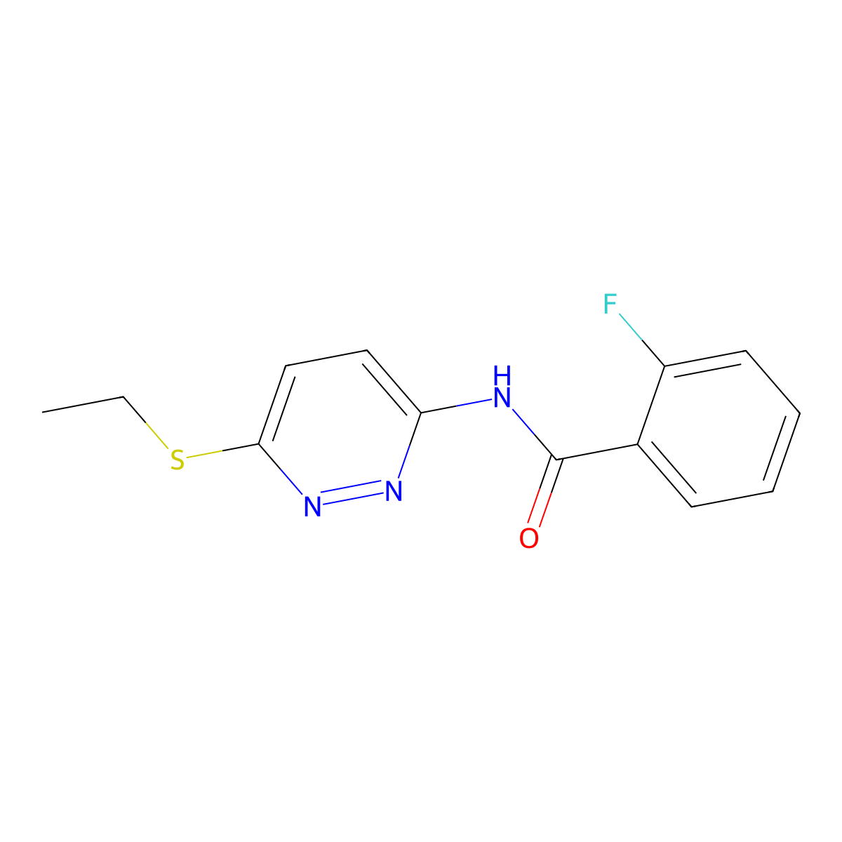 N-(6-(ethylthio)pyridazin-3-yl)-2-fluorobenzamide molecular structure, CAS 1021121-03-8