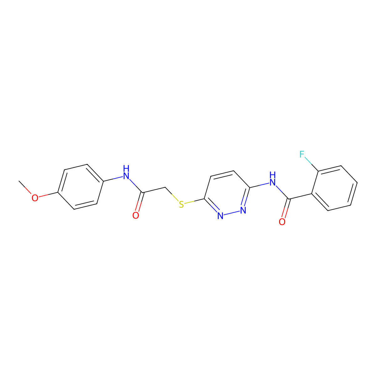 2-fluoro-N-(6-((2-((4-methoxyphenyl)amino)-2-oxoethyl)thio)pyridazin-3-yl)benzamide molecular structure, CAS 1021121-04-9