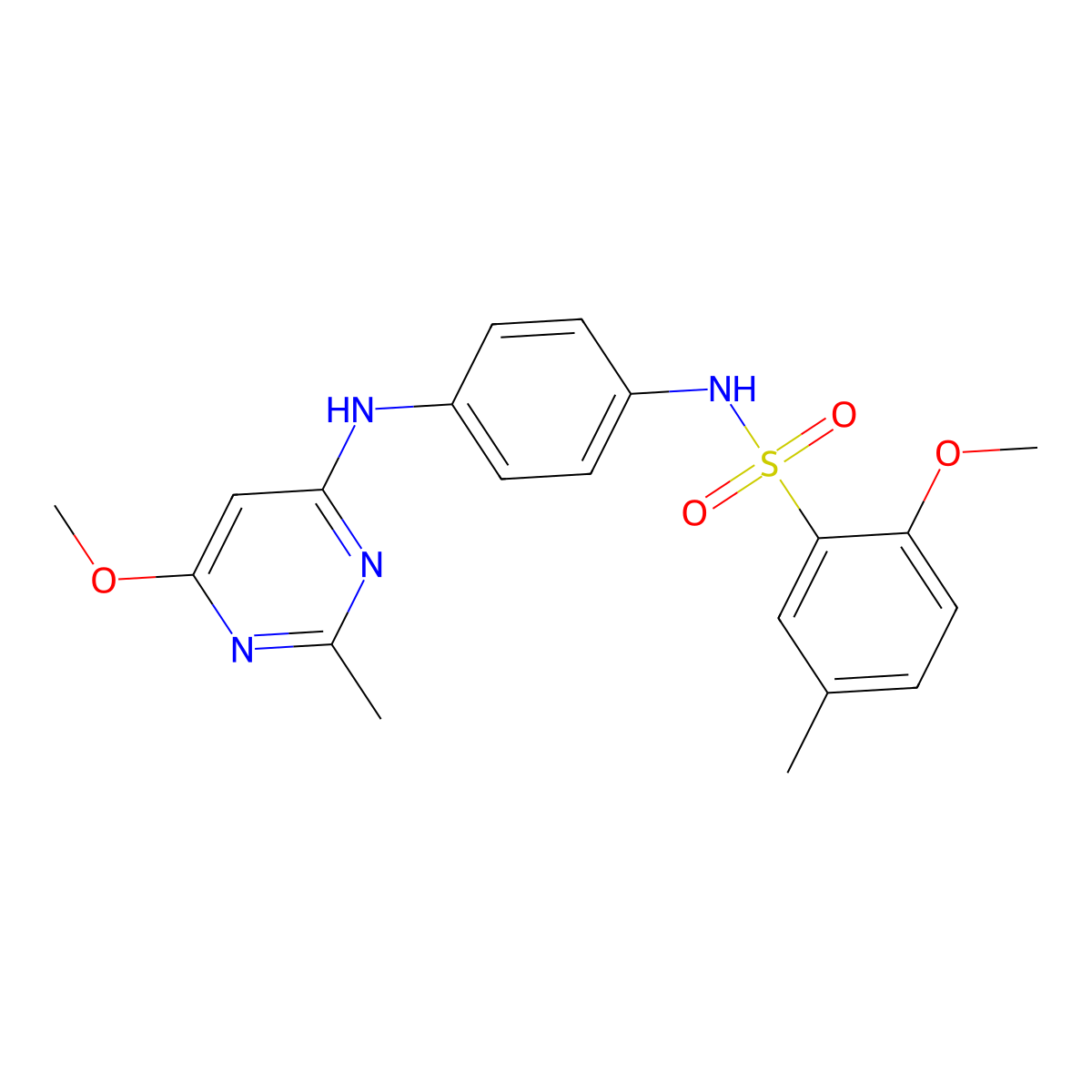 2-methoxy-N-(4-((6-methoxy-2-methylpyrimidin-4-yl)amino)phenyl)-5-methylbenzenesulfonamide molecular structure, CAS 1021121-61-8