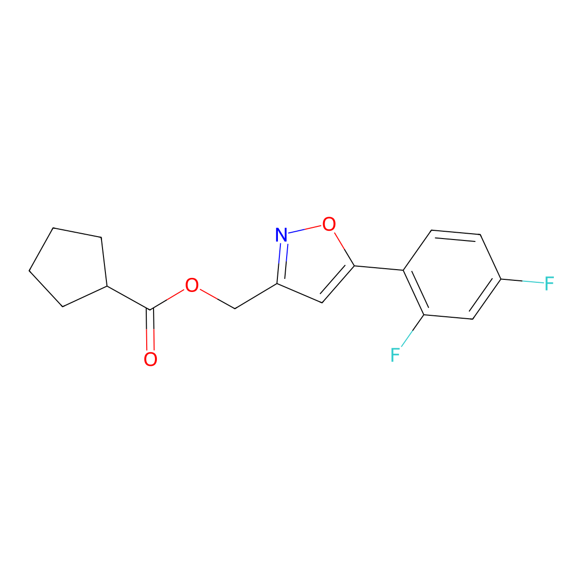 (5-(2,4-Difluorophenyl)isoxazol-3-yl)methyl cyclopentanecarboxylate molecular structure, CAS 1021121-95-8