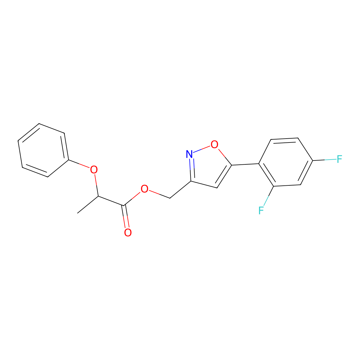 (5-(2,4-Difluorophenyl)isoxazol-3-yl)methyl 2-phenoxypropanoate molecular structure, CAS 1021121-99-2
