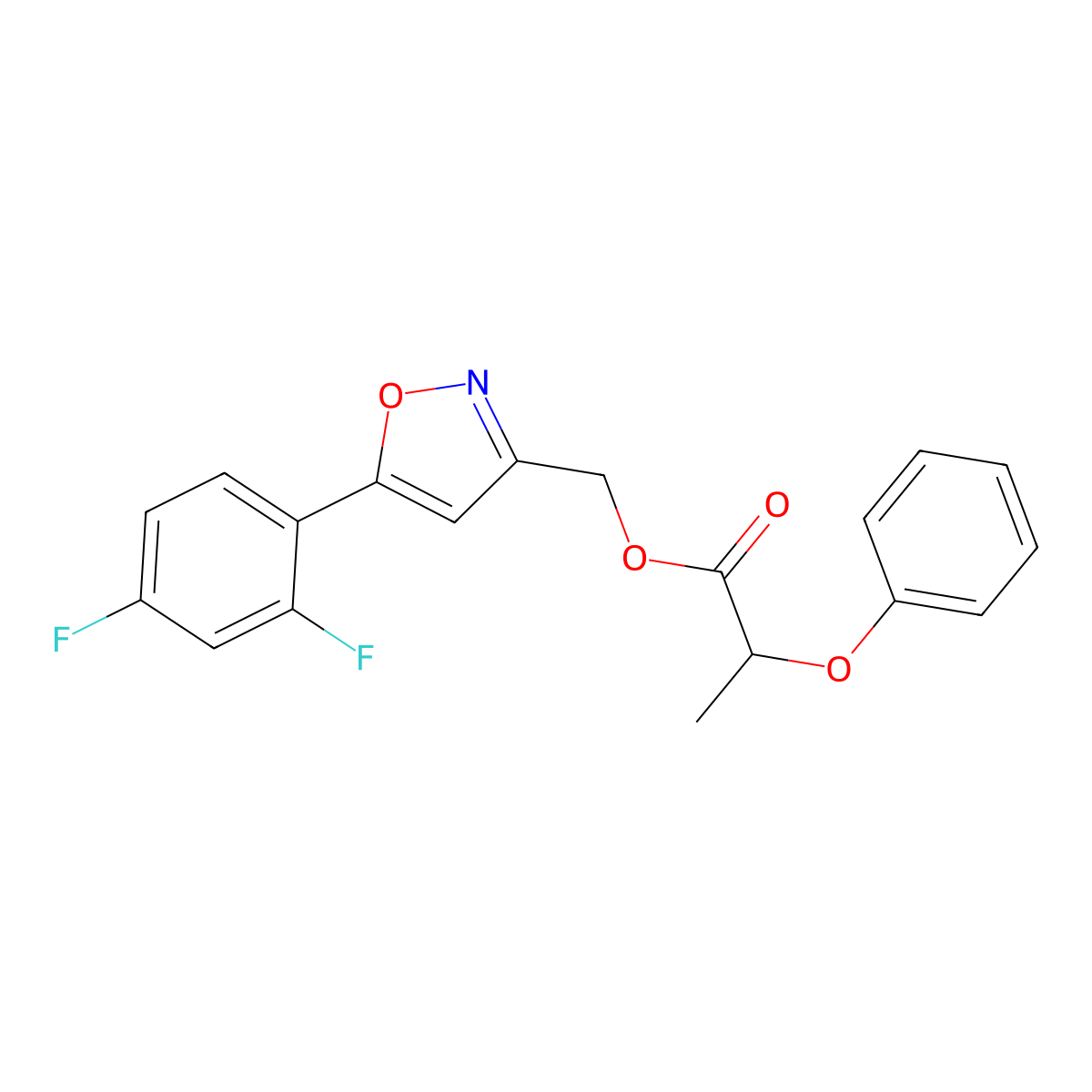 (5-(2,4-Difluorophenyl)isoxazol-3-yl)methyl 2-phenoxypropanoate molecular structure, CAS 1021121-99-2