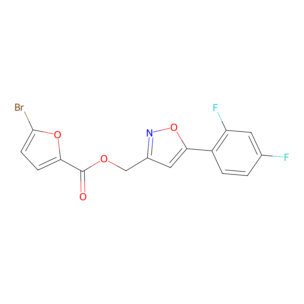 (5-(2,4-Difluorophenyl)isoxazol-3-yl)methyl 5-bromofuran-2-carboxylate molecular structure, CAS 1021122-09-7