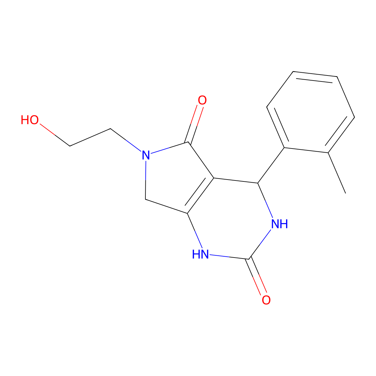 6-(2-hydroxyethyl)-4-(o-tolyl)-3,4,6,7-tetrahydro-1H-pyrrolo[3,4-d]pyrimidine-2,5-dione molecular structure, CAS 1021122-15-5
