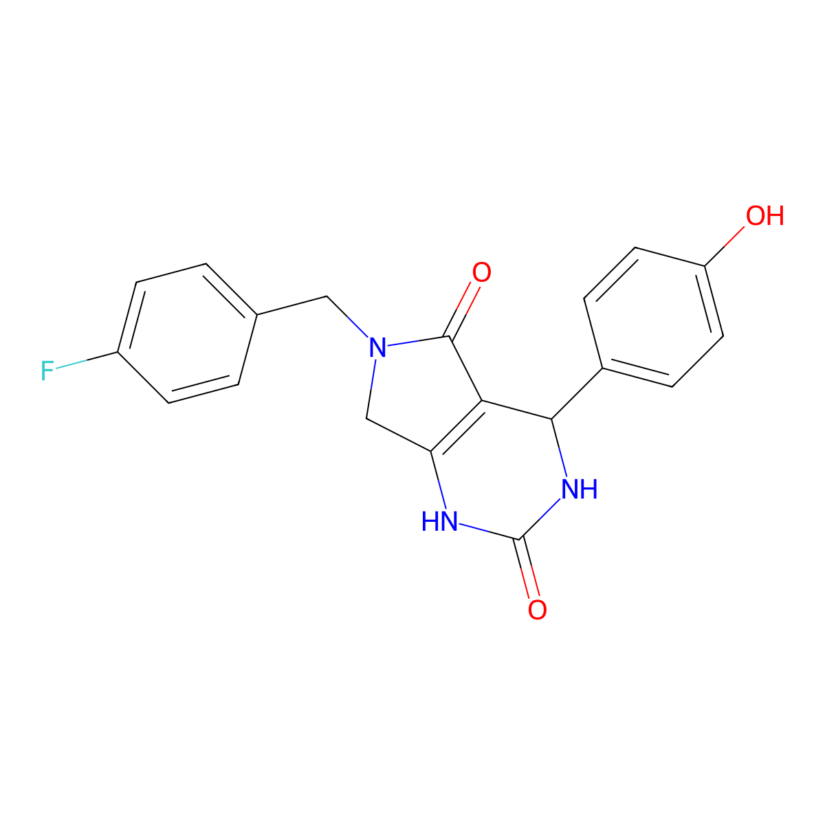 6-(4-fluorobenzyl)-4-(4-hydroxyphenyl)-3,4,6,7-tetrahydro-1H-pyrrolo[3,4-d]pyrimidine-2,5-dione molecular structure, CAS 1021122-21-3