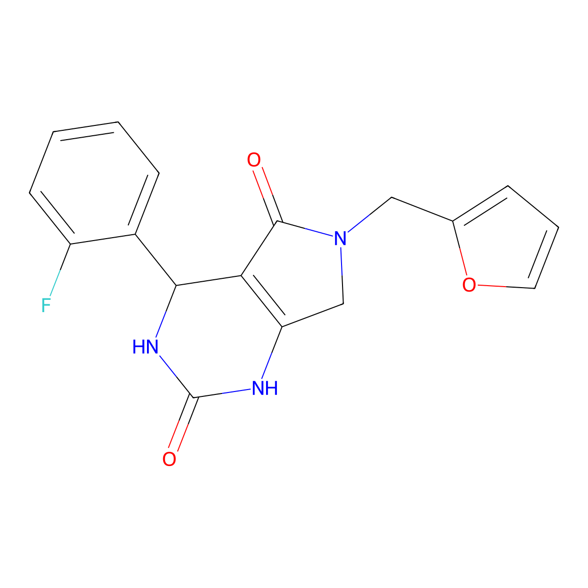 4-(2-fluorophenyl)-6-(furan-2-ylmethyl)-3,4,6,7-tetrahydro-1H-pyrrolo[3,4-d]pyrimidine-2,5-dione molecular structure, CAS 1021122-32-6