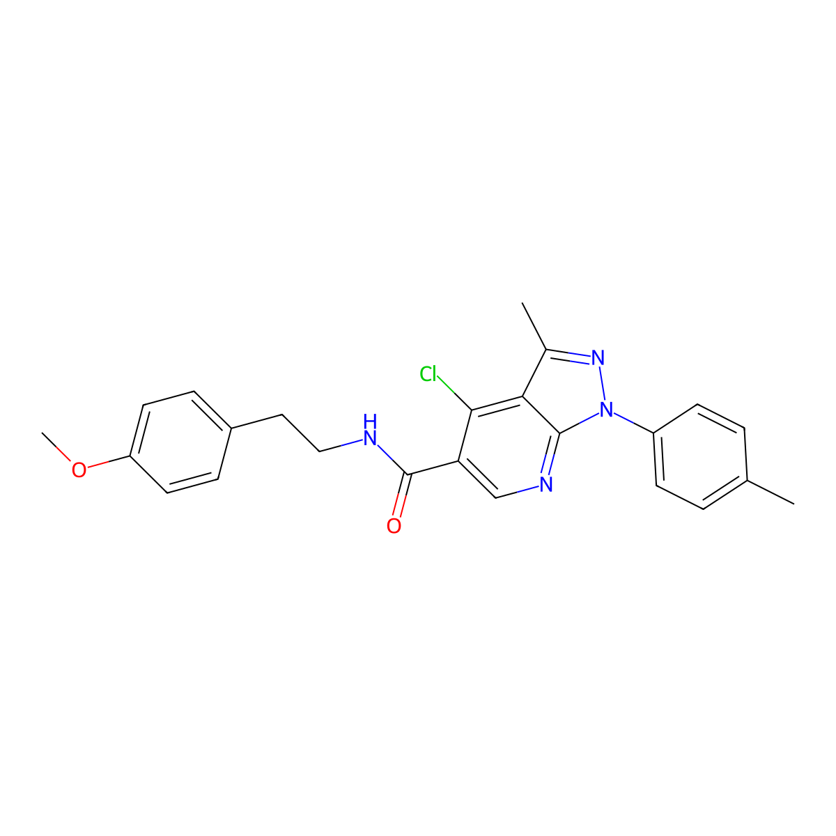 4-chloro-N-(4-methoxyphenethyl)-3-methyl-1-(p-tolyl)-1H-pyrazolo[3,4-b]pyridine-5-carboxamide molecular structure, CAS 1021122-46-2