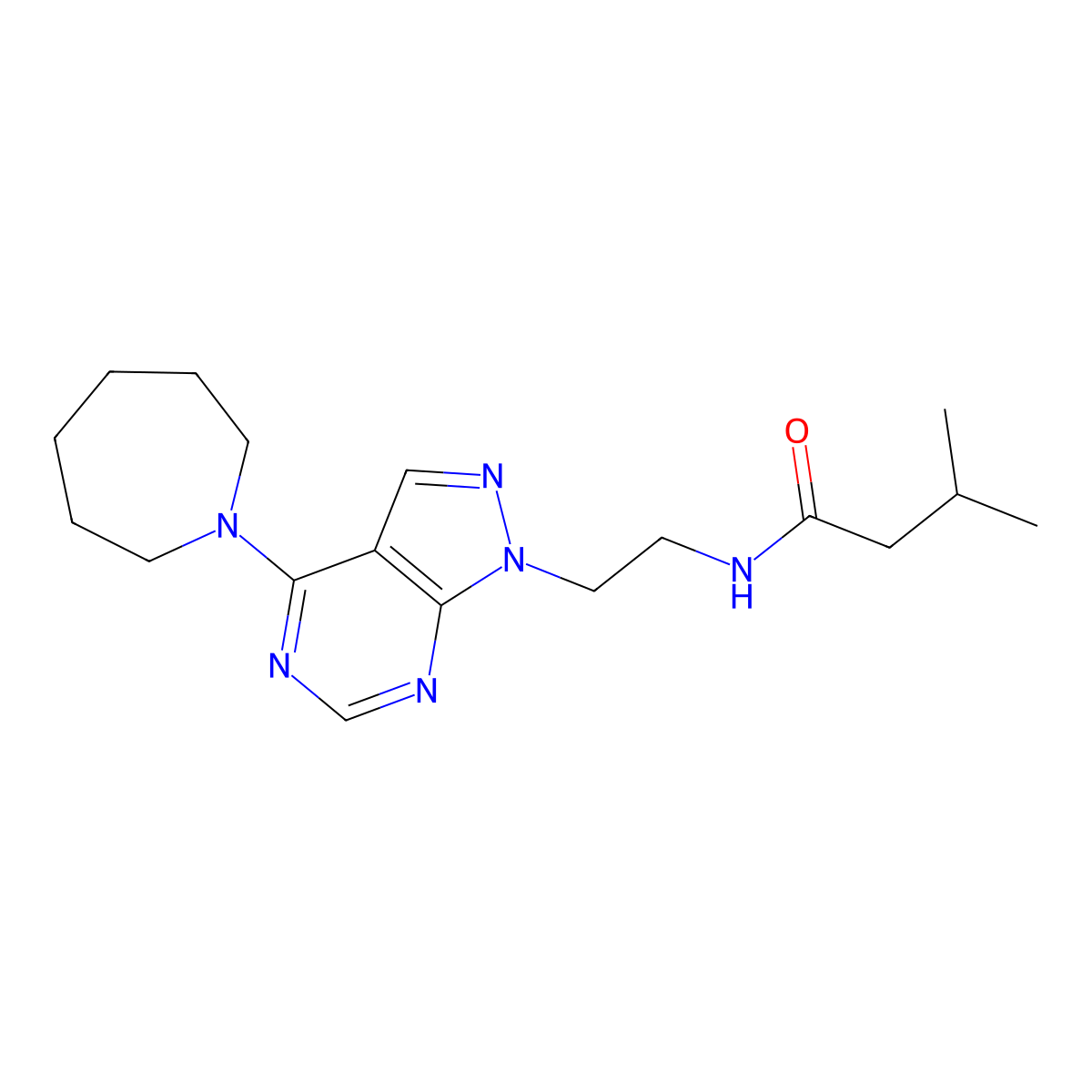 N-(2-(4-(azepan-1-yl)-1H-pyrazolo[3,4-d]pyrimidin-1-yl)ethyl)-3-methylbutanamide molecular structure, CAS 1021122-53-1