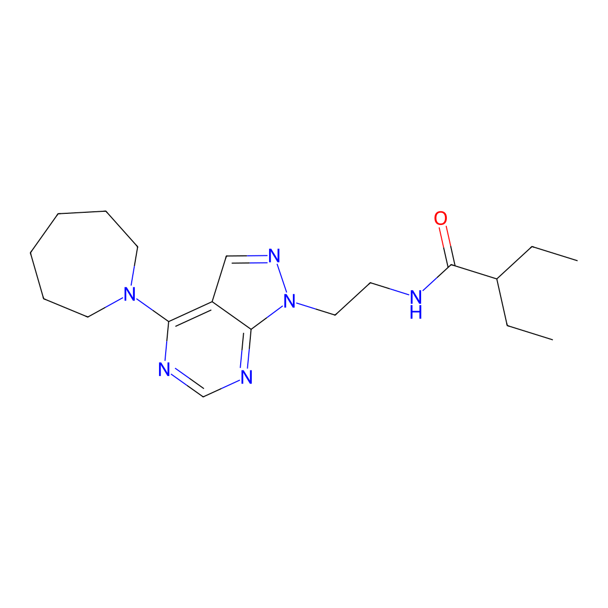N-(2-(4-(azepan-1-yl)-1H-pyrazolo[3,4-d]pyrimidin-1-yl)ethyl)-2-ethylbutanamide molecular structure, CAS 1021122-56-4