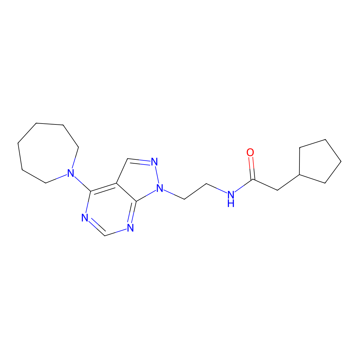 N-(2-(4-(azepan-1-yl)-1H-pyrazolo[3,4-d]pyrimidin-1-yl)ethyl)-2-cyclopentylacetamide molecular structure, CAS 1021122-64-4