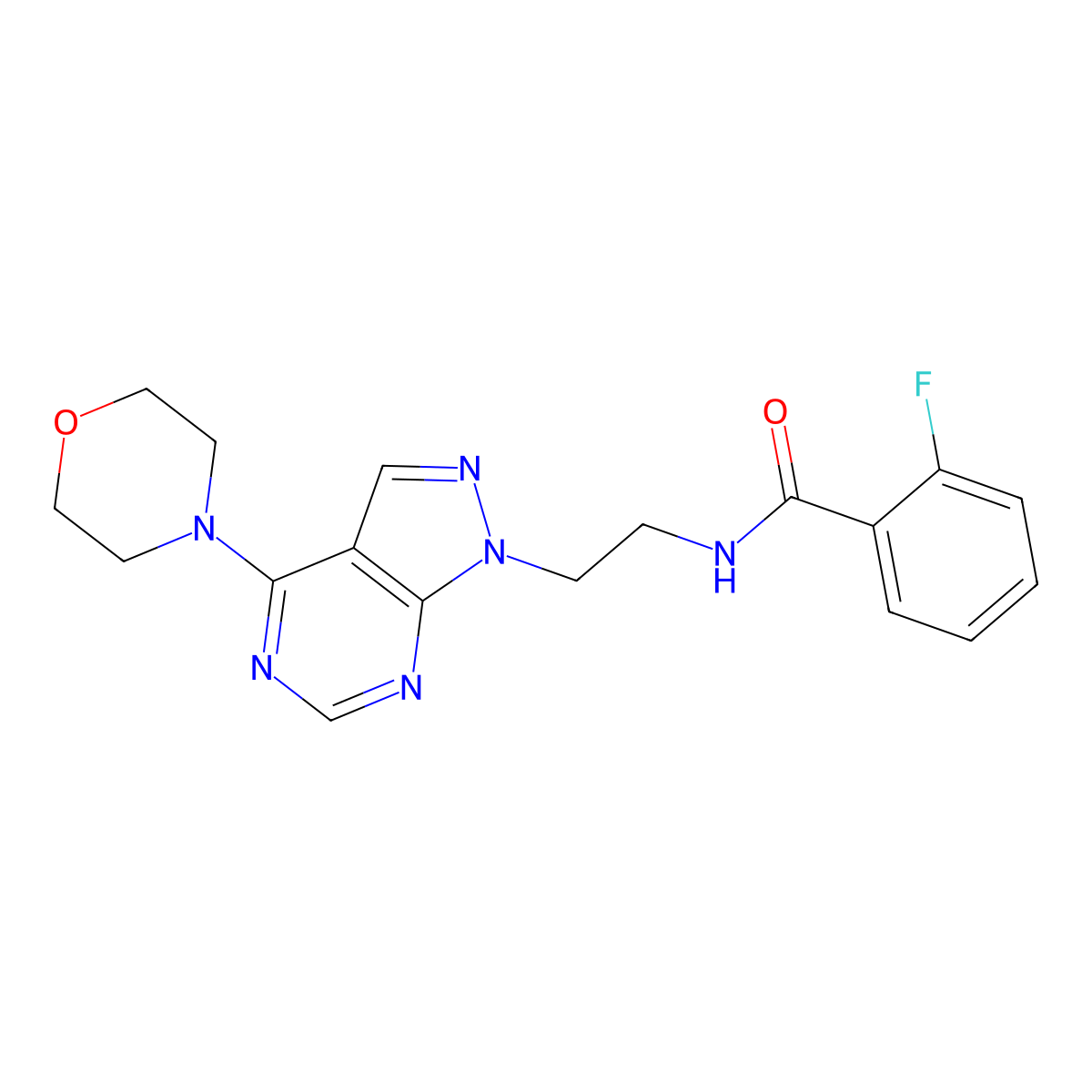 2-fluoro-N-(2-(4-morpholino-1H-pyrazolo[3,4-d]pyrimidin-1-yl)ethyl)benzamide molecular structure, CAS 1021122-74-6