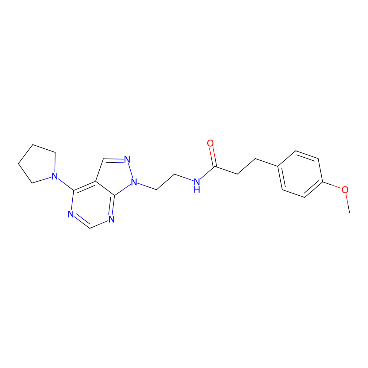 3-(4-methoxyphenyl)-N-(2-(4-(pyrrolidin-1-yl)-1H-pyrazolo[3,4-d]pyrimidin-1-yl)ethyl)propanamide molecular structure, CAS 1021122-99-5