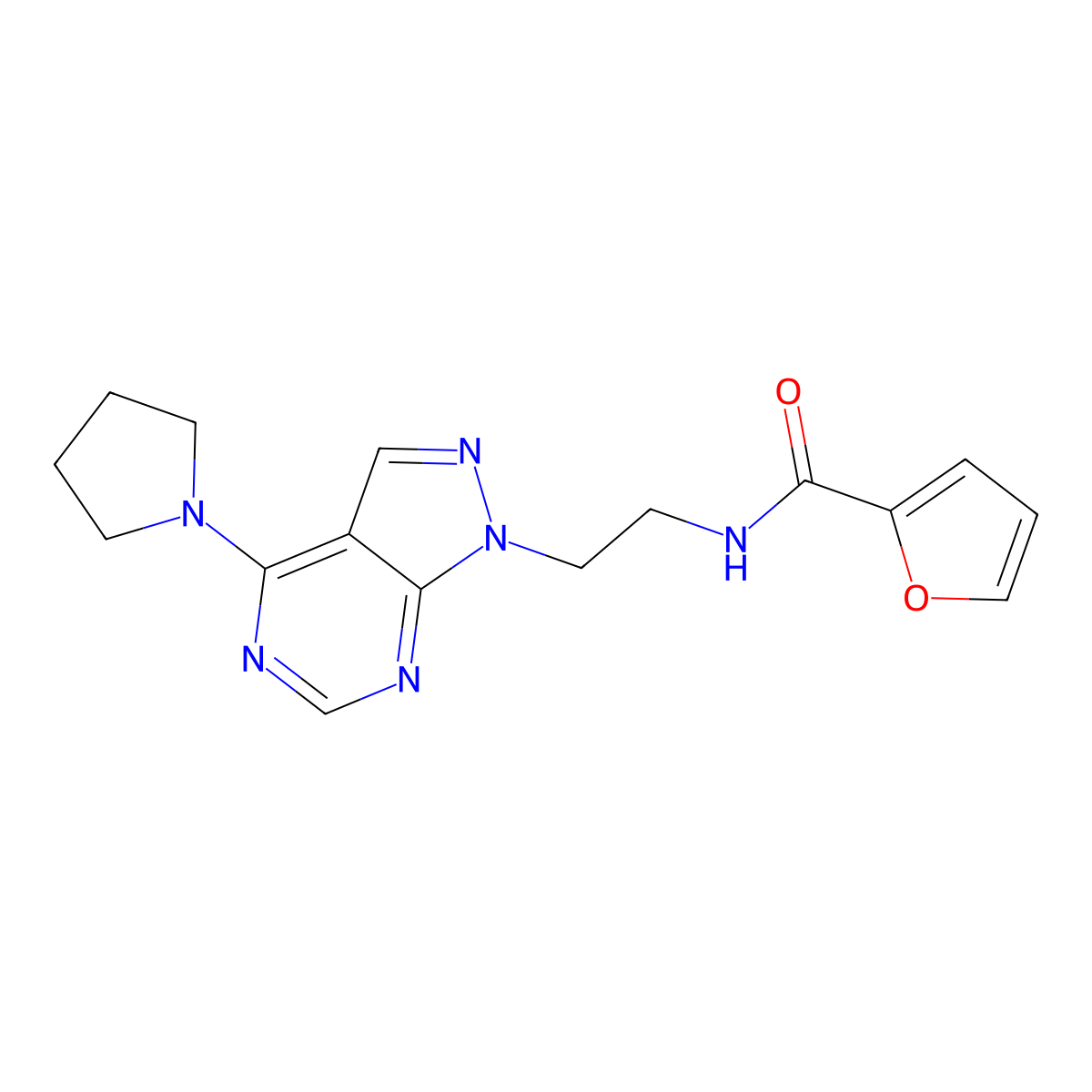N-(2-(4-(pyrrolidin-1-yl)-1H-pyrazolo[3,4-d]pyrimidin-1-yl)ethyl)furan-2-carboxamide molecular structure, CAS 1021123-11-4