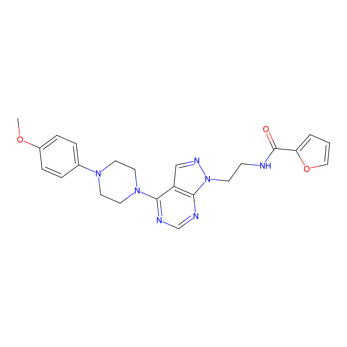 N-(2-(4-(4-(4-methoxyphenyl)piperazin-1-yl)-1H-pyrazolo[3,4-d]pyrimidin-1-yl)ethyl)furan-2-carboxamide molecular structure, CAS 1021123-15-8