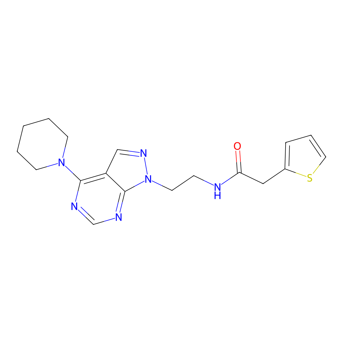 N-(2-(4-(piperidin-1-yl)-1H-pyrazolo[3,4-d]pyrimidin-1-yl)ethyl)-2-(thiophen-2-yl)acetamide molecular structure, CAS 1021123-27-2