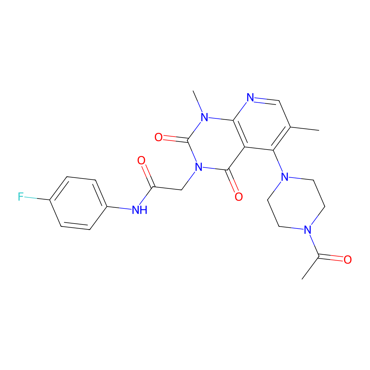 2-(5-(4-acetylpiperazin-1-yl)-1,6-dimethyl-2,4-dioxo-1,2-dihydropyrido[2,3-d]pyrimidin-3(4H)-yl)-N-(4-fluorophenyl)acetamide molecular structure, CAS 1021123-52-3
