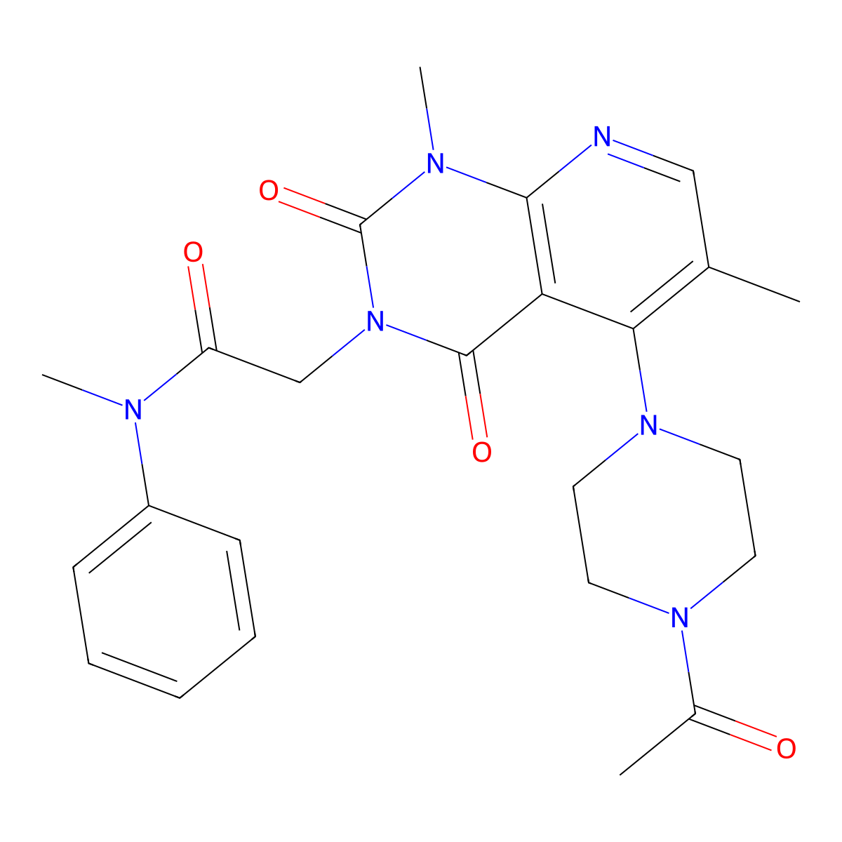 2-(5-(4-acetylpiperazin-1-yl)-1,6-dimethyl-2,4-dioxo-1,2-dihydropyrido[2,3-d]pyrimidin-3(4H)-yl)-N-methyl-N-phenylacetamide molecular structure, CAS 1021123-55-6