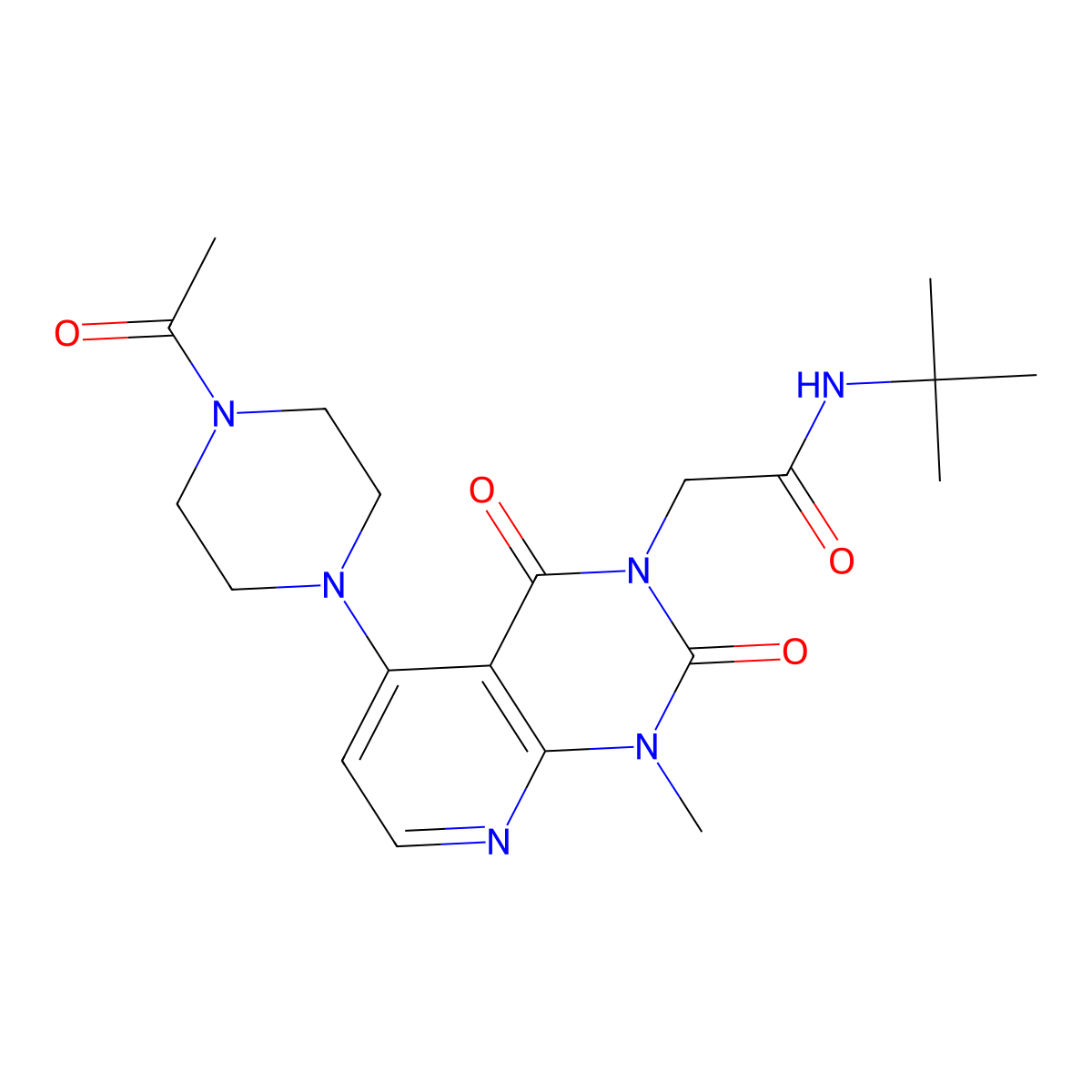 2-(5-(4-acetylpiperazin-1-yl)-1-methyl-2,4-dioxo-1,2-dihydropyrido[2,3-d]pyrimidin-3(4H)-yl)-N-(tert-butyl)acetamide molecular structure, CAS 1021123-61-4