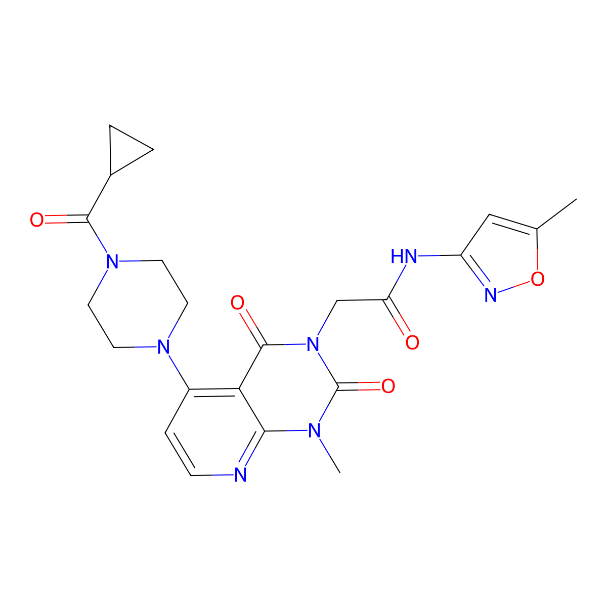 2-(5-(4-(cyclopropanecarbonyl)piperazin-1-yl)-1-methyl-2,4-dioxo-1,2-dihydropyrido[2,3-d]pyrimidin-3(4H)-yl)-N-(5-methylisoxazol-3-yl)acetamide molecular structure, CAS 1021123-65-8