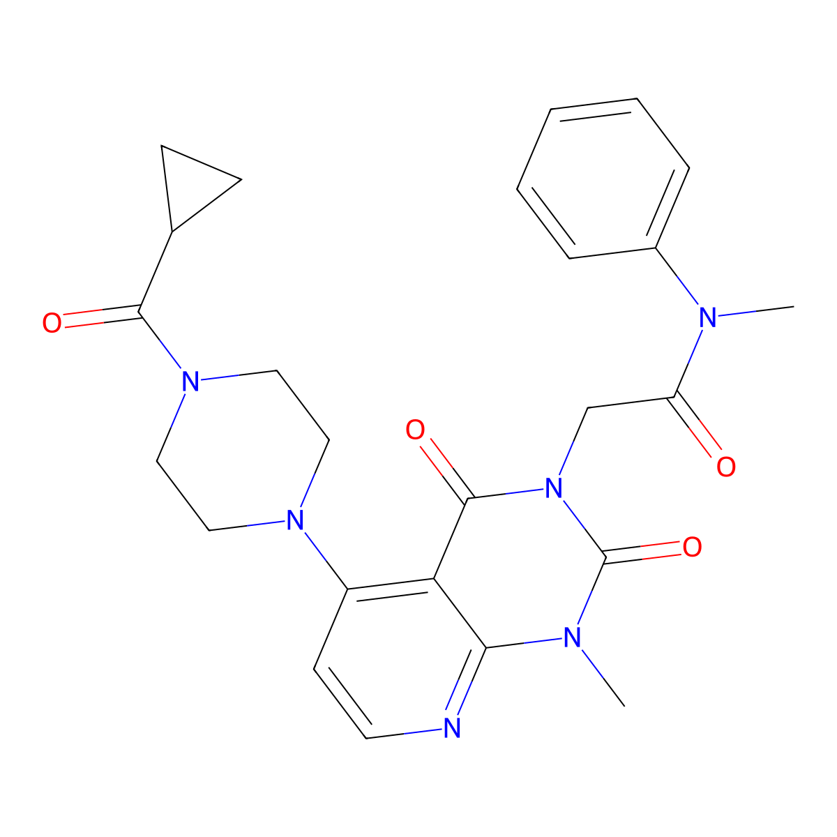2-(5-(4-(cyclopropanecarbonyl)piperazin-1-yl)-1-methyl-2,4-dioxo-1,2-dihydropyrido[2,3-d]pyrimidin-3(4H)-yl)-N-methyl-N-phenylacetamide molecular structure, CAS 1021123-68-1