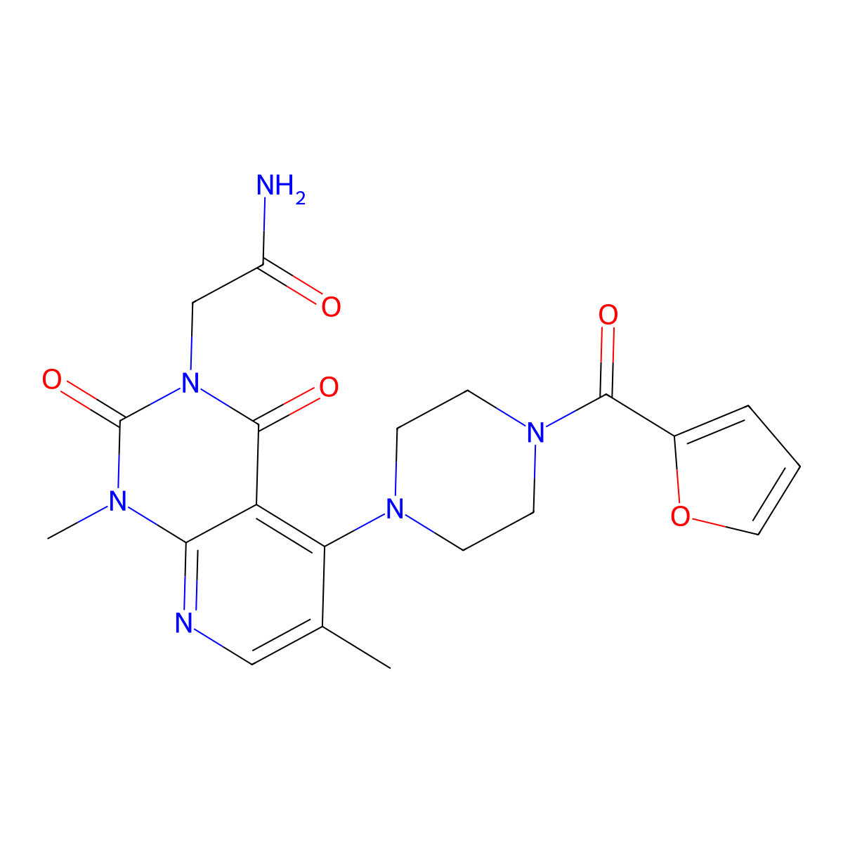2-(5-(4-(furan-2-carbonyl)piperazin-1-yl)-1,6-dimethyl-2,4-dioxo-1,2-dihydropyrido[2,3-d]pyrimidin-3(4H)-yl)acetamide molecular structure, CAS 1021123-70-5