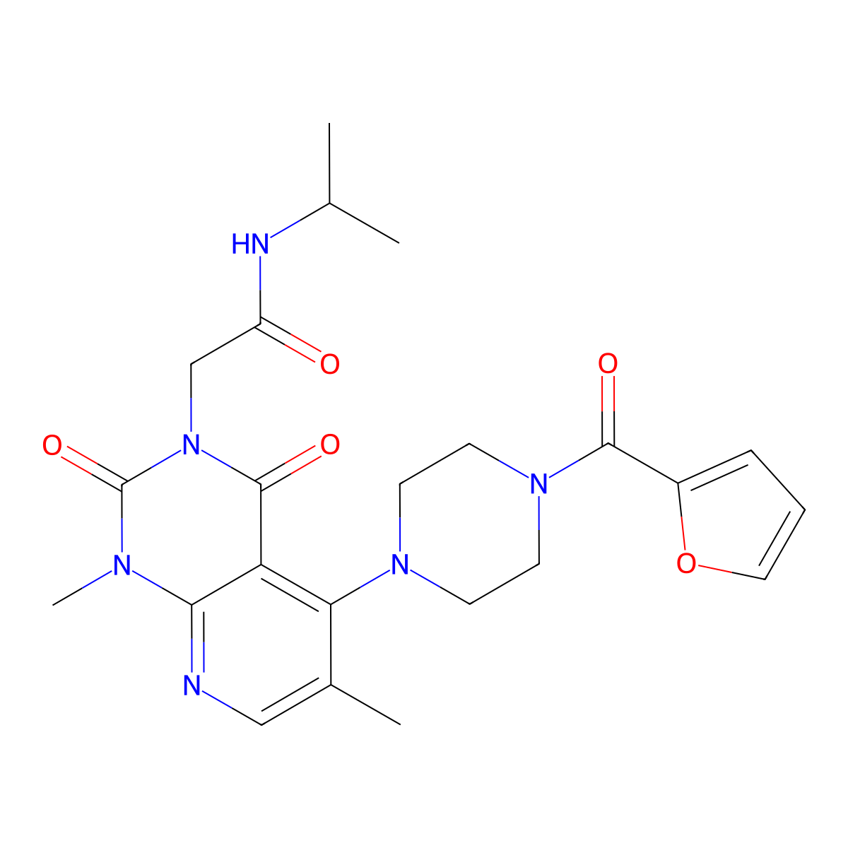 2-(5-(4-(furan-2-carbonyl)piperazin-1-yl)-1,6-dimethyl-2,4-dioxo-1,2-dihydropyrido[2,3-d]pyrimidin-3(4H)-yl)-N-isopropylacetamide molecular structure, CAS 1021123-72-7