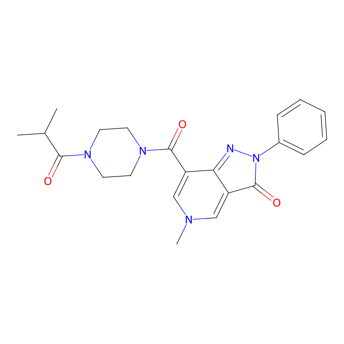7-(4-isobutyrylpiperazine-1-carbonyl)-5-methyl-2-phenyl-2H-pyrazolo[4,3-c]pyridin-3(5H)-one molecular structure, CAS 1021123-80-7