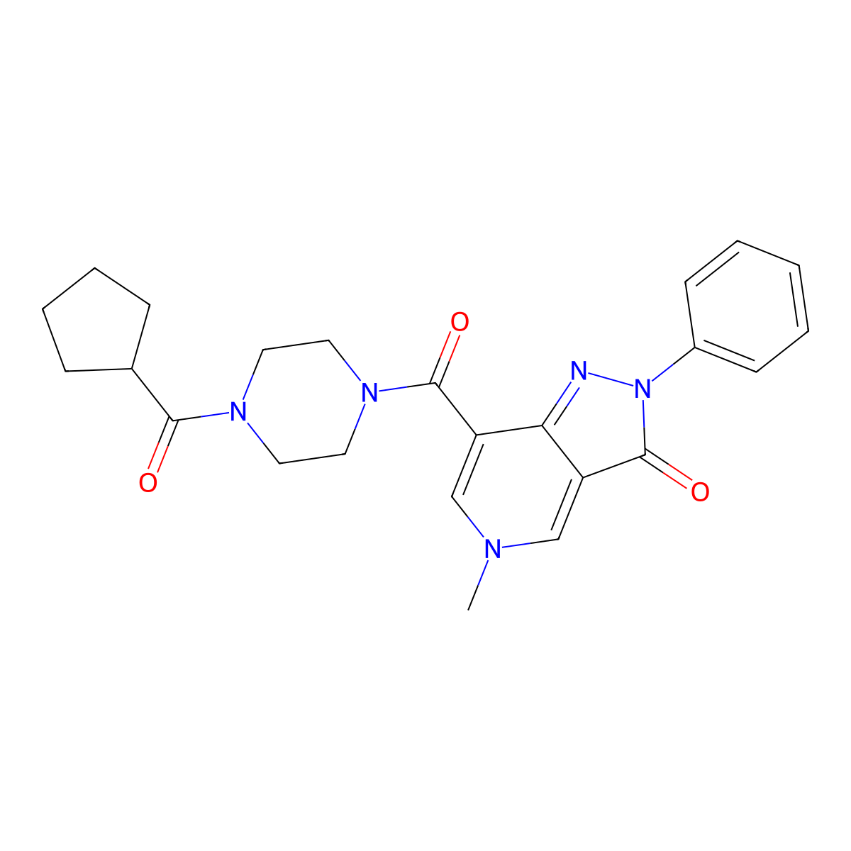 7-(4-(cyclopentanecarbonyl)piperazine-1-carbonyl)-5-methyl-2-phenyl-2H-pyrazolo[4,3-c]pyridin-3(5H)-one molecular structure, CAS 1021123-81-8