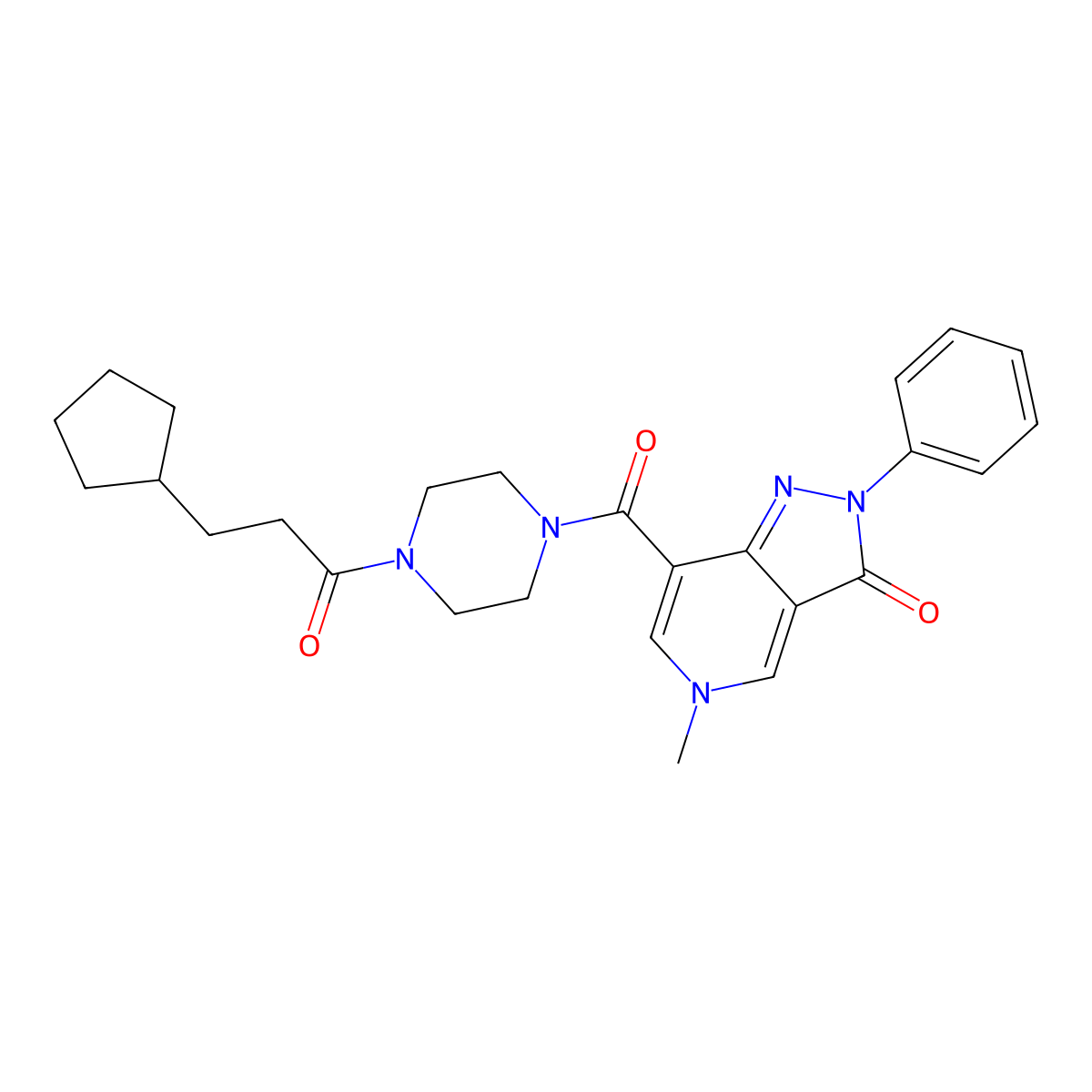 7-(4-(3-cyclopentylpropanoyl)piperazine-1-carbonyl)-5-methyl-2-phenyl-2H-pyrazolo[4,3-c]pyridin-3(5H)-one molecular structure, CAS 1021123-83-0