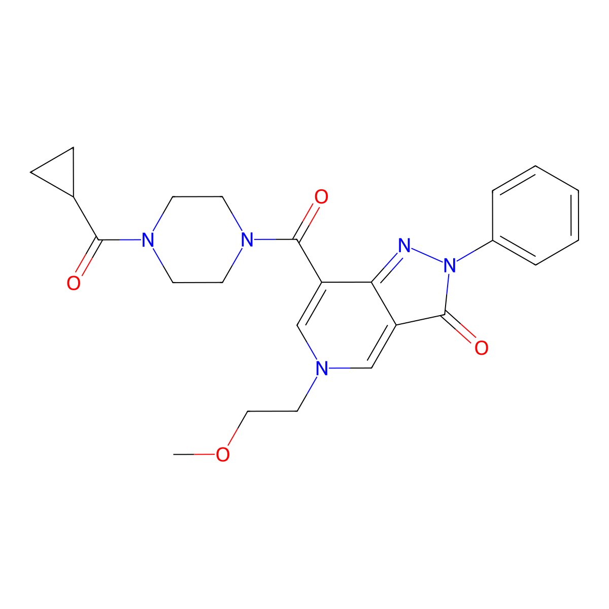 7-(4-(cyclopropanecarbonyl)piperazine-1-carbonyl)-5-(2-methoxyethyl)-2-phenyl-2H-pyrazolo[4,3-c]pyridin-3(5H)-one molecular structure, CAS 1021123-99-8