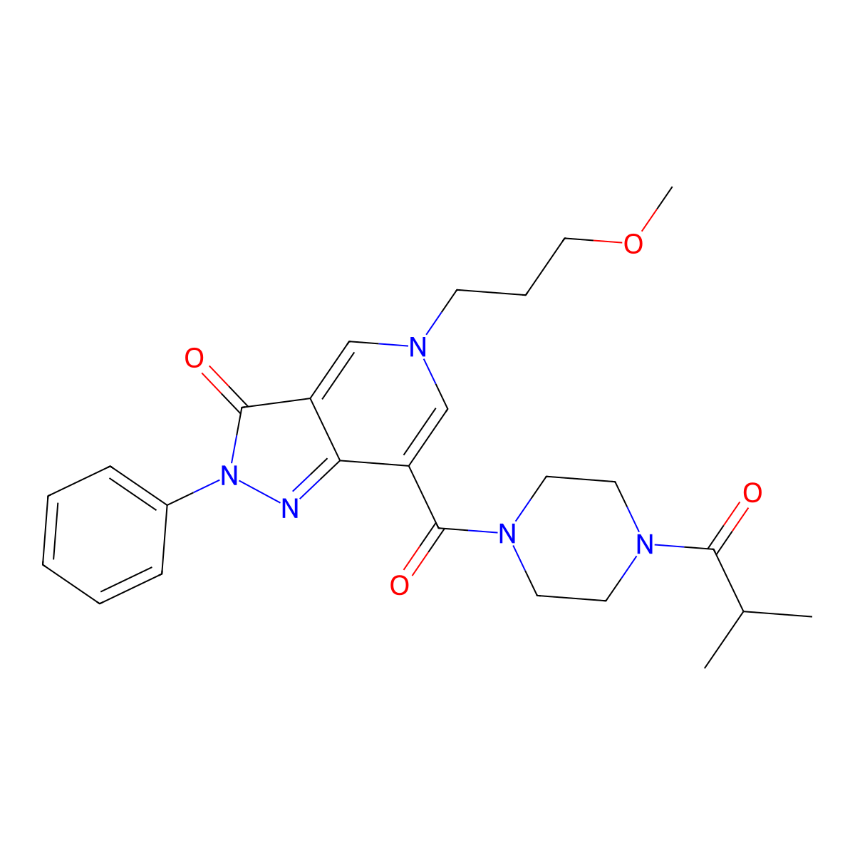 7-(4-isobutyrylpiperazine-1-carbonyl)-5-(3-methoxypropyl)-2-phenyl-2H-pyrazolo[4,3-c]pyridin-3(5H)-one molecular structure, CAS 1021124-02-6