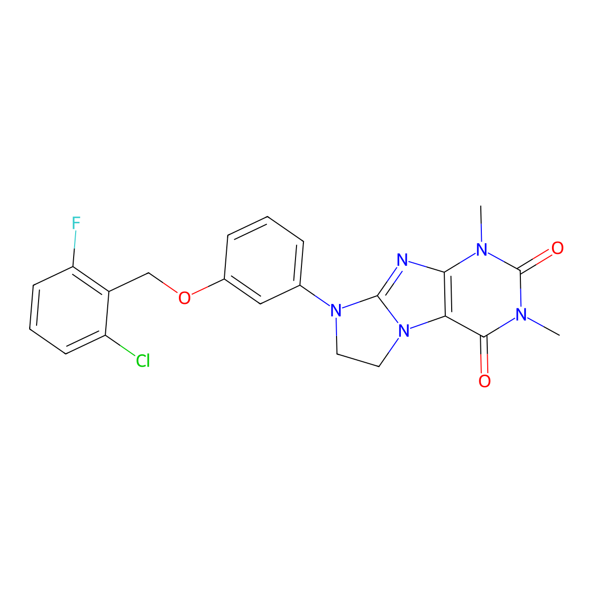 8-{3-[(2-Chloro-6-fluorophenyl)methoxy]phenyl}-1,3-dimethyl-1,3,5-trihydroimid azolidino[1,2-h]purine-2,4-dione molecular structure, CAS 1021124-03-7