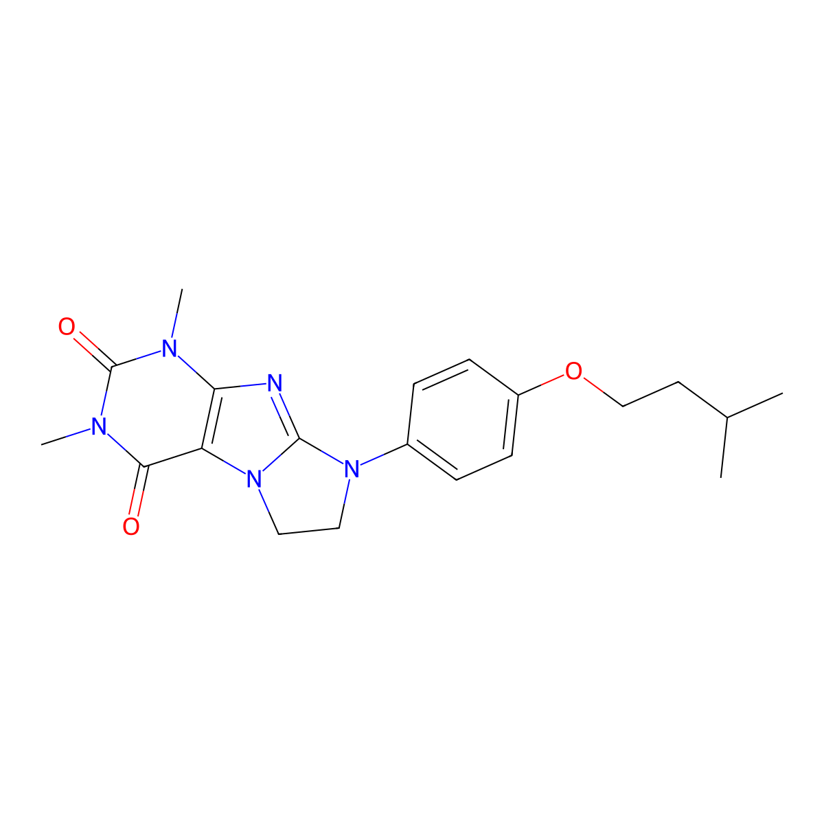 1,3-Dimethyl-8-[4-(3-methylbutoxy)phenyl]-1,3,5-trihydroimidazolidino[1,2-h]pu rine-2,4-dione molecular structure, CAS 1021124-04-8