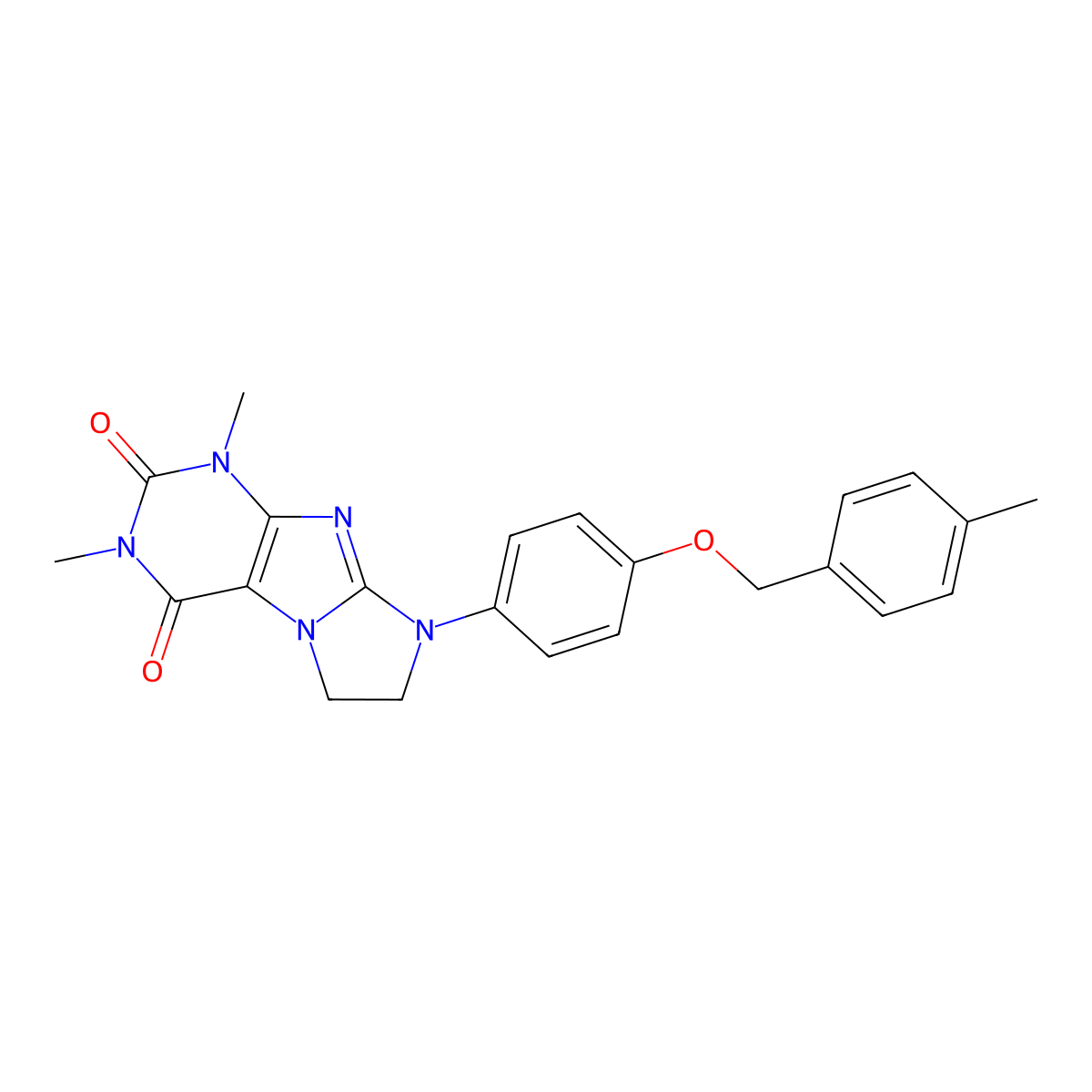 1,3-Dimethyl-8-{4-[(4-methylphenyl)methoxy]phenyl}-1,3,5-trihydroimidazolidino [1,2-h]purine-2,4-dione molecular structure, CAS 1021124-05-9