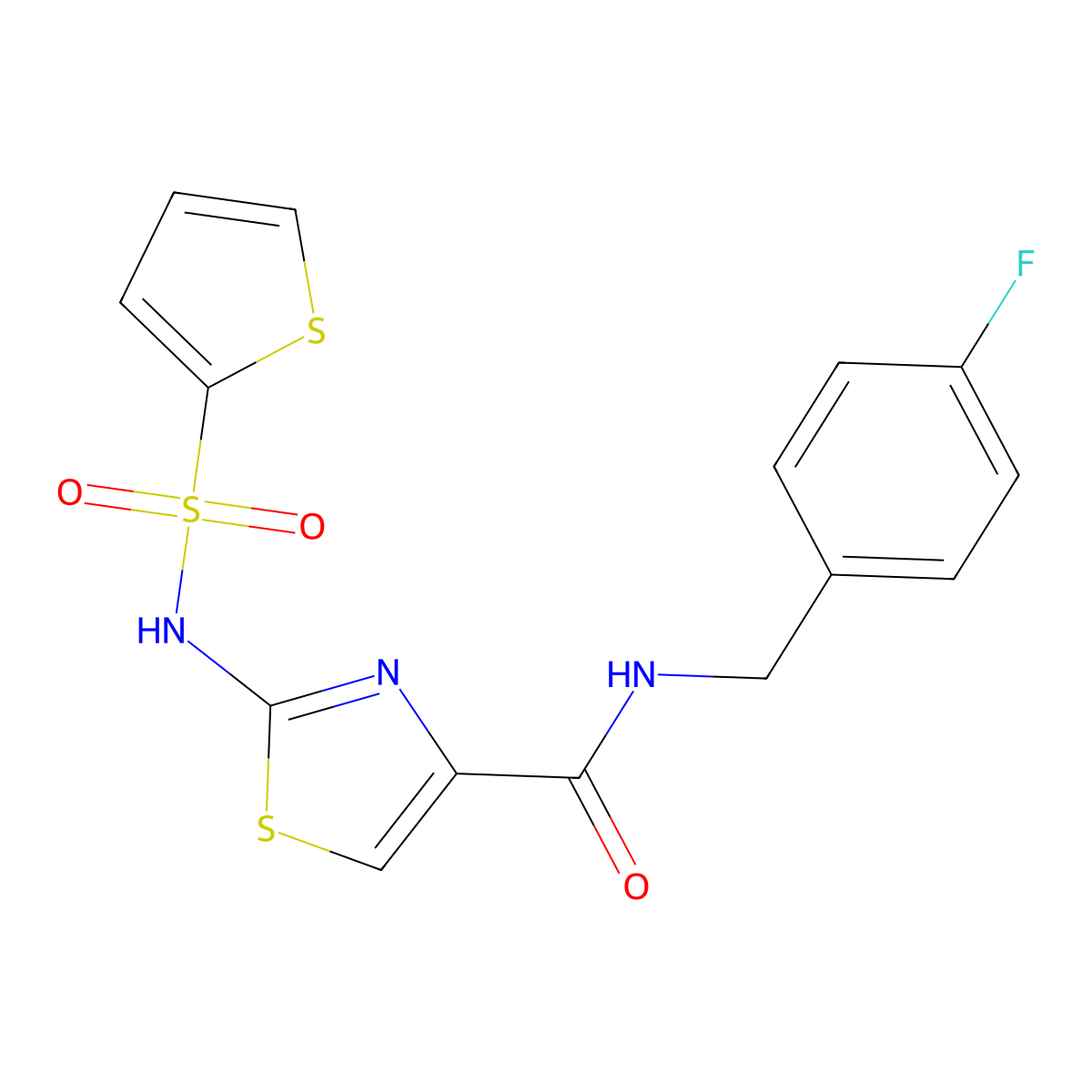 N-(4-fluorobenzyl)-2-(thiophene-2-sulfonamido)thiazole-4-carboxamide molecular structure, CAS 1021124-36-6