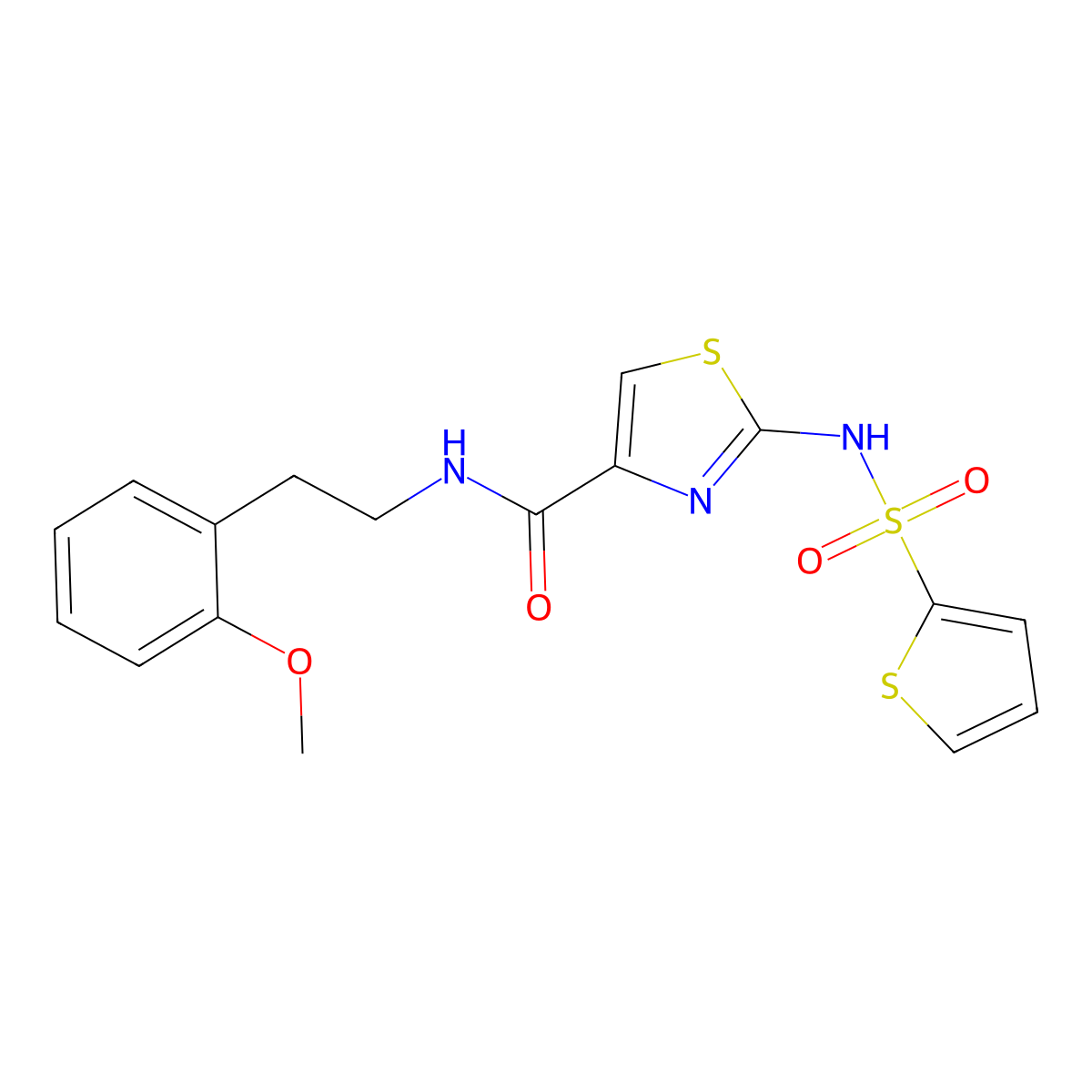 N-(2-methoxyphenethyl)-2-(thiophene-2-sulfonamido)thiazole-4-carboxamide molecular structure, CAS 1021124-42-4
