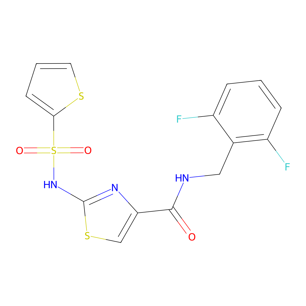N-(2,6-difluorobenzyl)-2-(thiophene-2-sulfonamido)thiazole-4-carboxamide molecular structure, CAS 1021124-46-8
