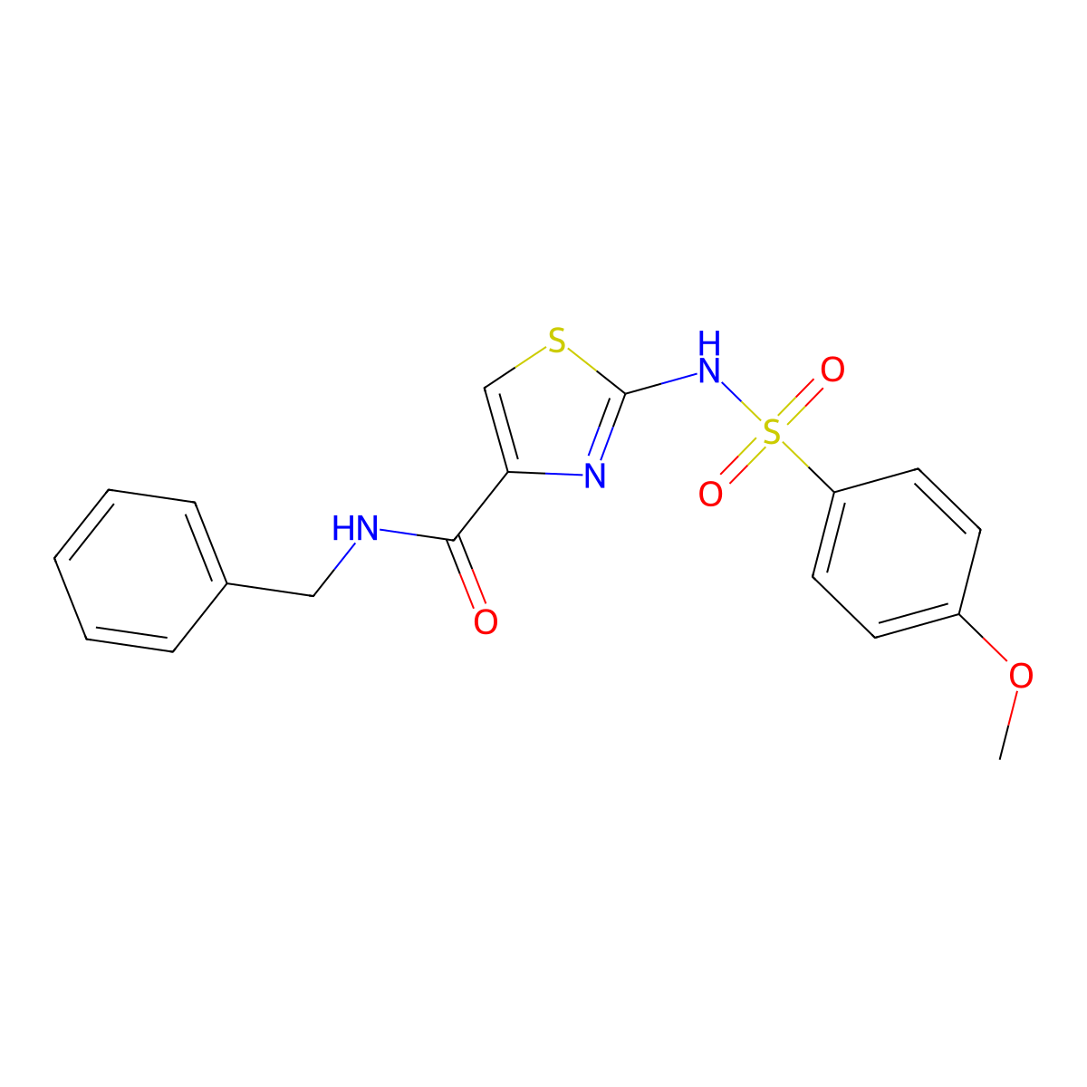 N-benzyl-2-(4-methoxyphenylsulfonamido)thiazole-4-carboxamide molecular structure, CAS 1021124-50-4
