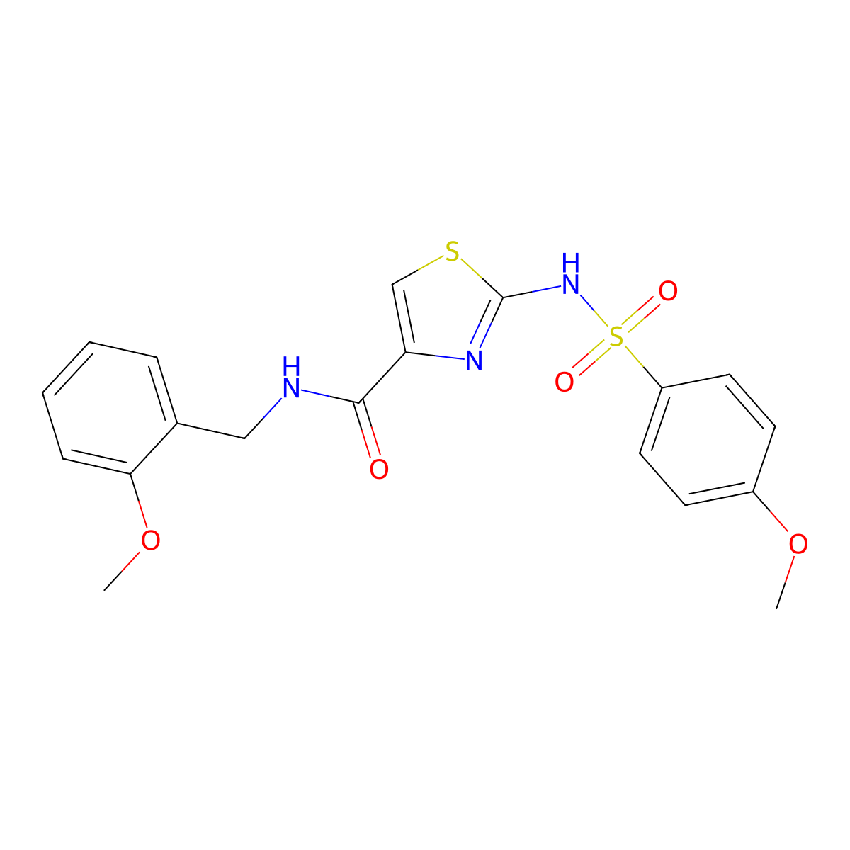 N-(2-methoxybenzyl)-2-(4-methoxyphenylsulfonamido)thiazole-4-carboxamide molecular structure, CAS 1021124-54-8