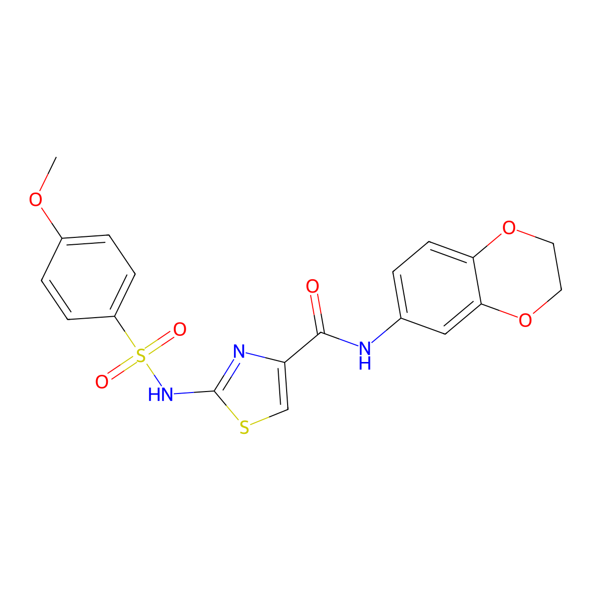 N-(2,3-dihydrobenzo[b][1,4]dioxin-6-yl)-2-(4-methoxyphenylsulfonamido)thiazole-4-carboxamide molecular structure, CAS 1021124-71-9