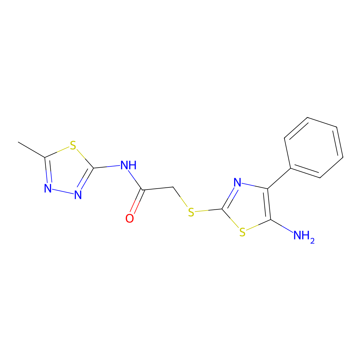 2-((5-amino-4-phenylthiazol-2-yl)thio)-N-(5-methyl-1,3,4-thiadiazol-2-yl)acetamide molecular structure, CAS 1021124-79-7