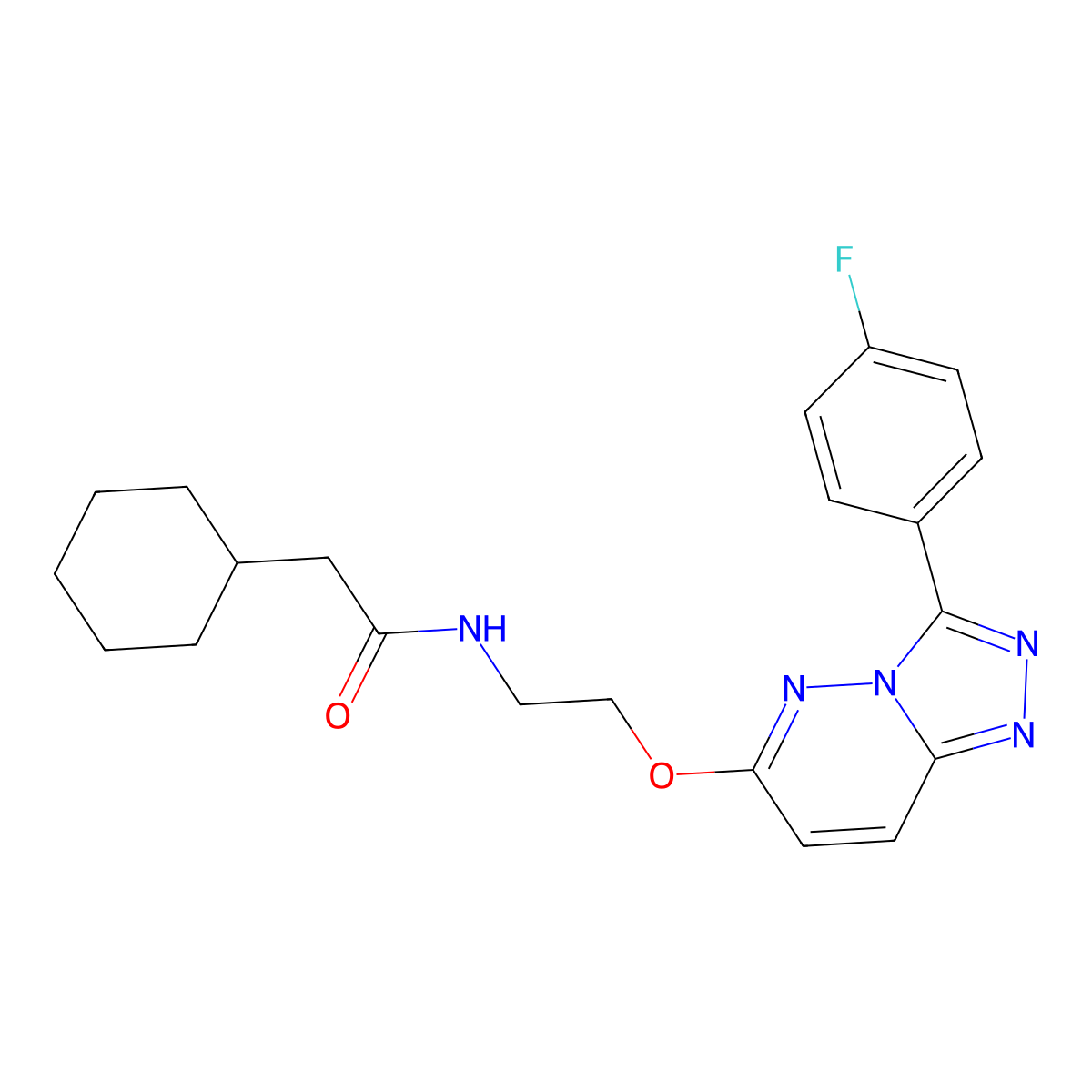 2-cyclohexyl-N-(2-((3-(4-fluorophenyl)-[1,2,4]triazolo[4,3-b]pyridazin-6-yl)oxy)ethyl)acetamide molecular structure, CAS 1021124-91-3
