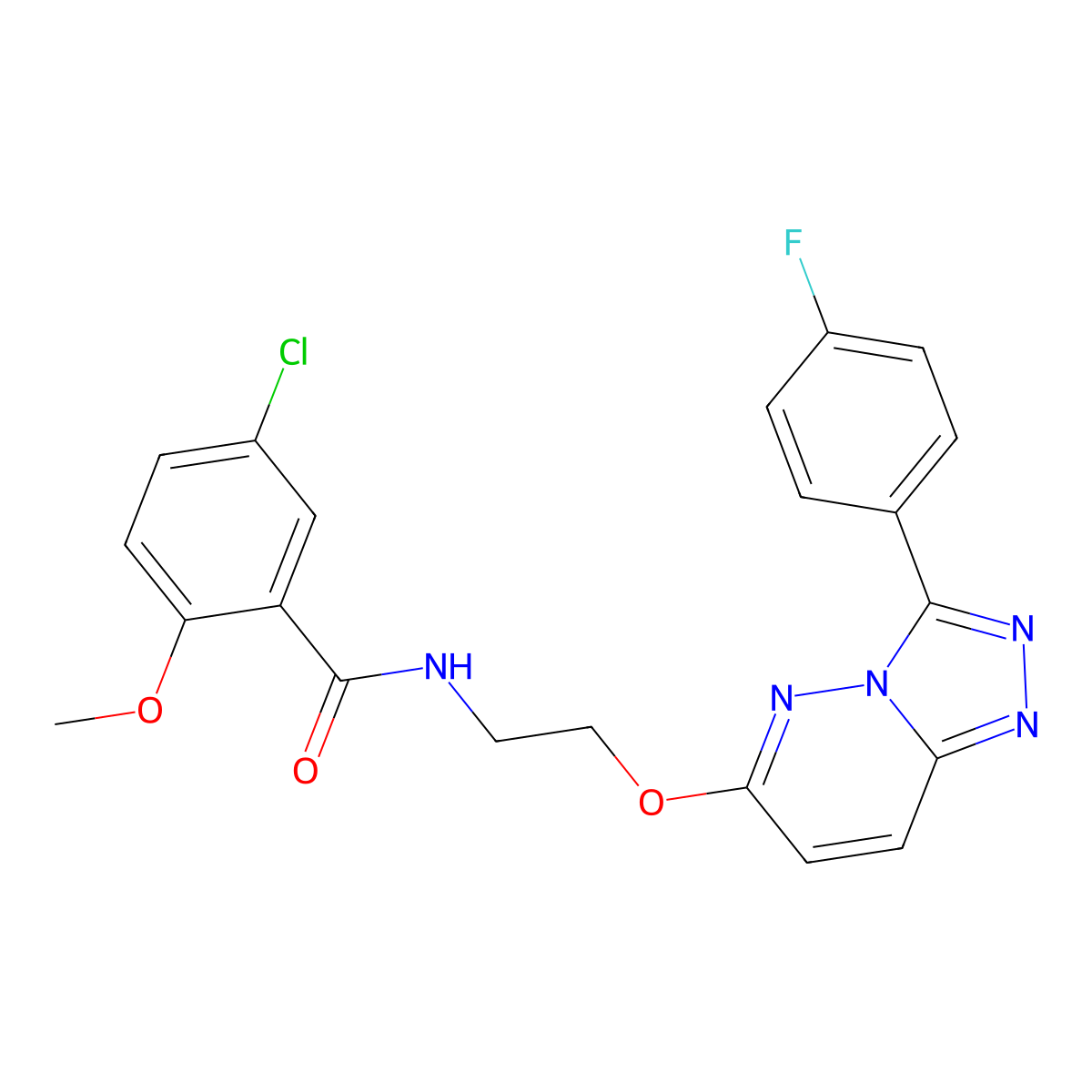 5-chloro-N-(2-((3-(4-fluorophenyl)-[1,2,4]triazolo[4,3-b]pyridazin-6-yl)oxy)ethyl)-2-methoxybenzamide molecular structure, CAS 1021124-99-1
