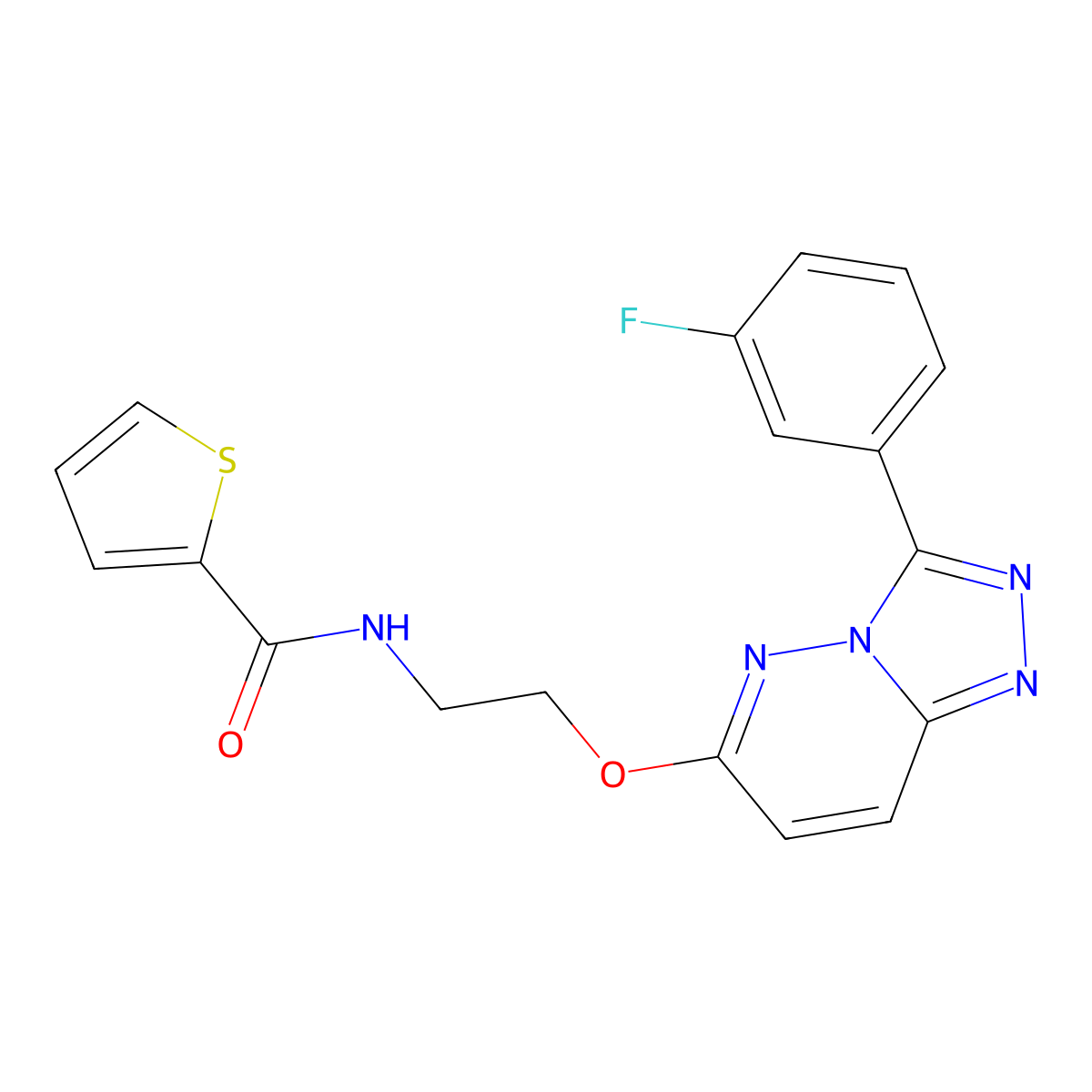 N-(2-((3-(3-fluorophenyl)-[1,2,4]triazolo[4,3-b]pyridazin-6-yl)oxy)ethyl)thiophene-2-carboxamide molecular structure, CAS 1021125-08-5