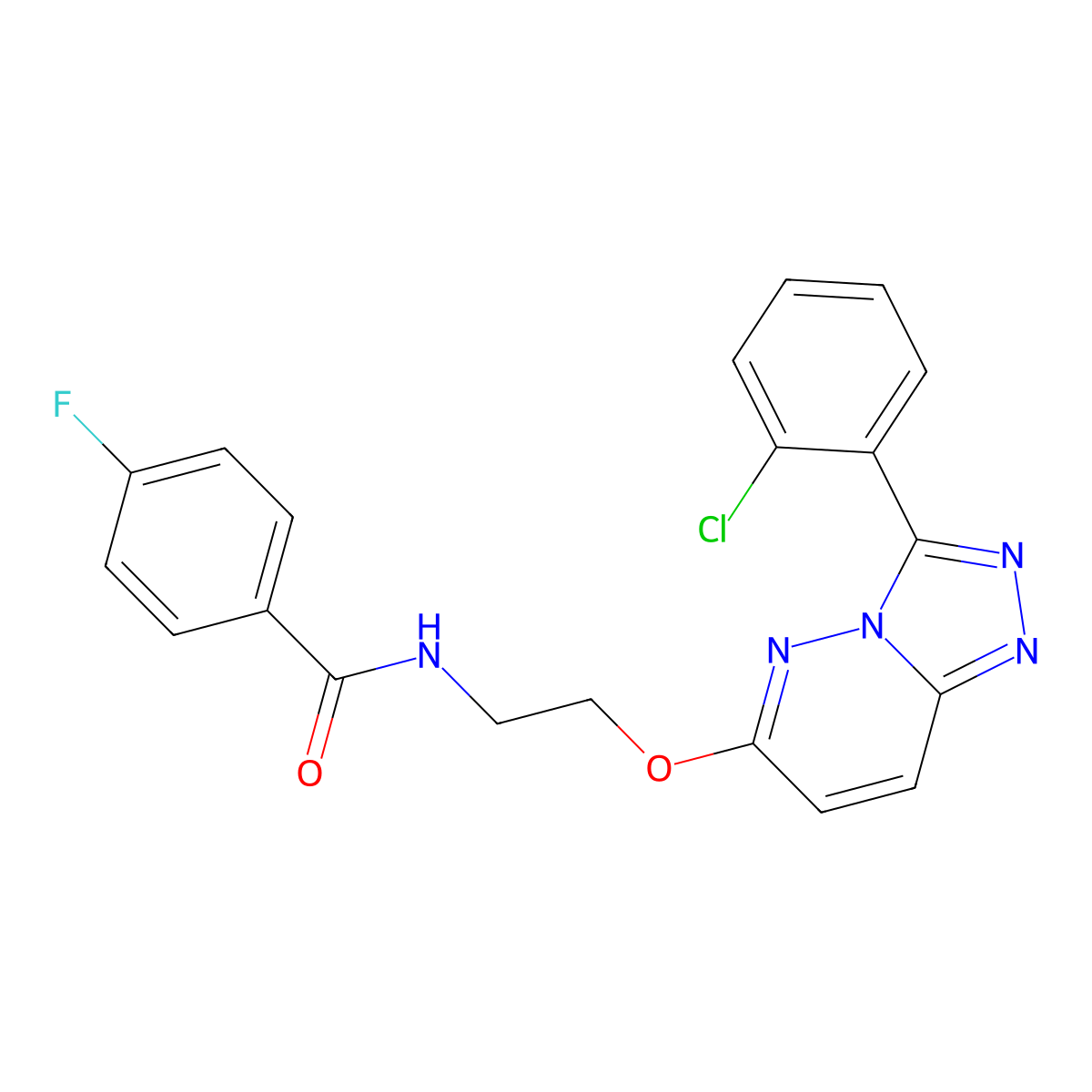 N-(2-((3-(2-chlorophenyl)-[1,2,4]triazolo[4,3-b]pyridazin-6-yl)oxy)ethyl)-4-fluorobenzamide molecular structure, CAS 1021125-45-0