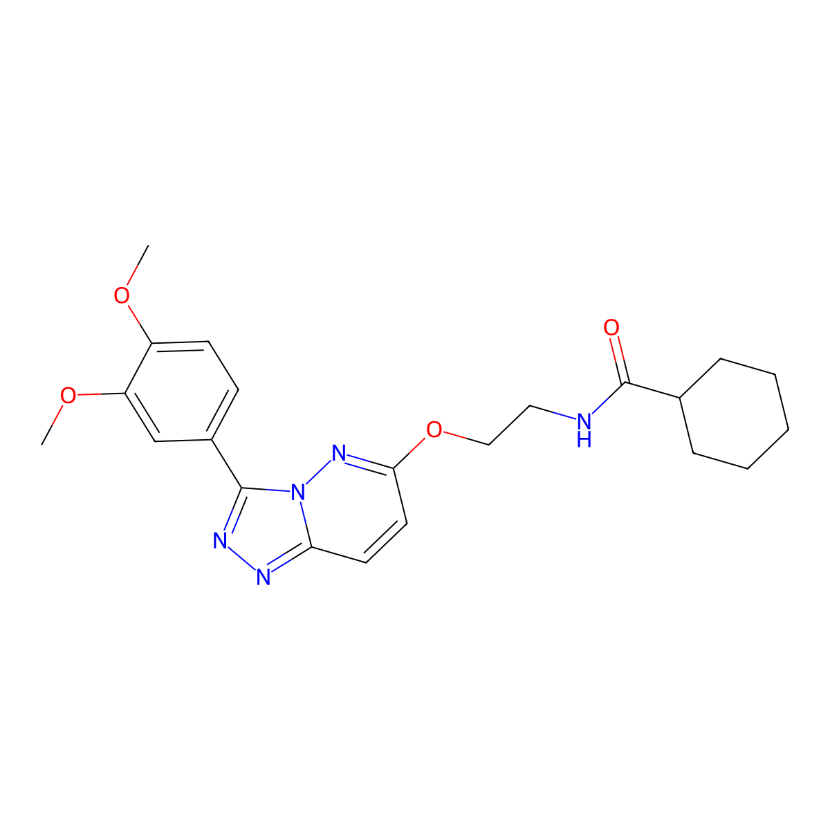 N-(2-((3-(3,4-dimethoxyphenyl)-[1,2,4]triazolo[4,3-b]pyridazin-6-yl)oxy)ethyl)cyclohexanecarboxamide molecular structure, CAS 1021125-57-4