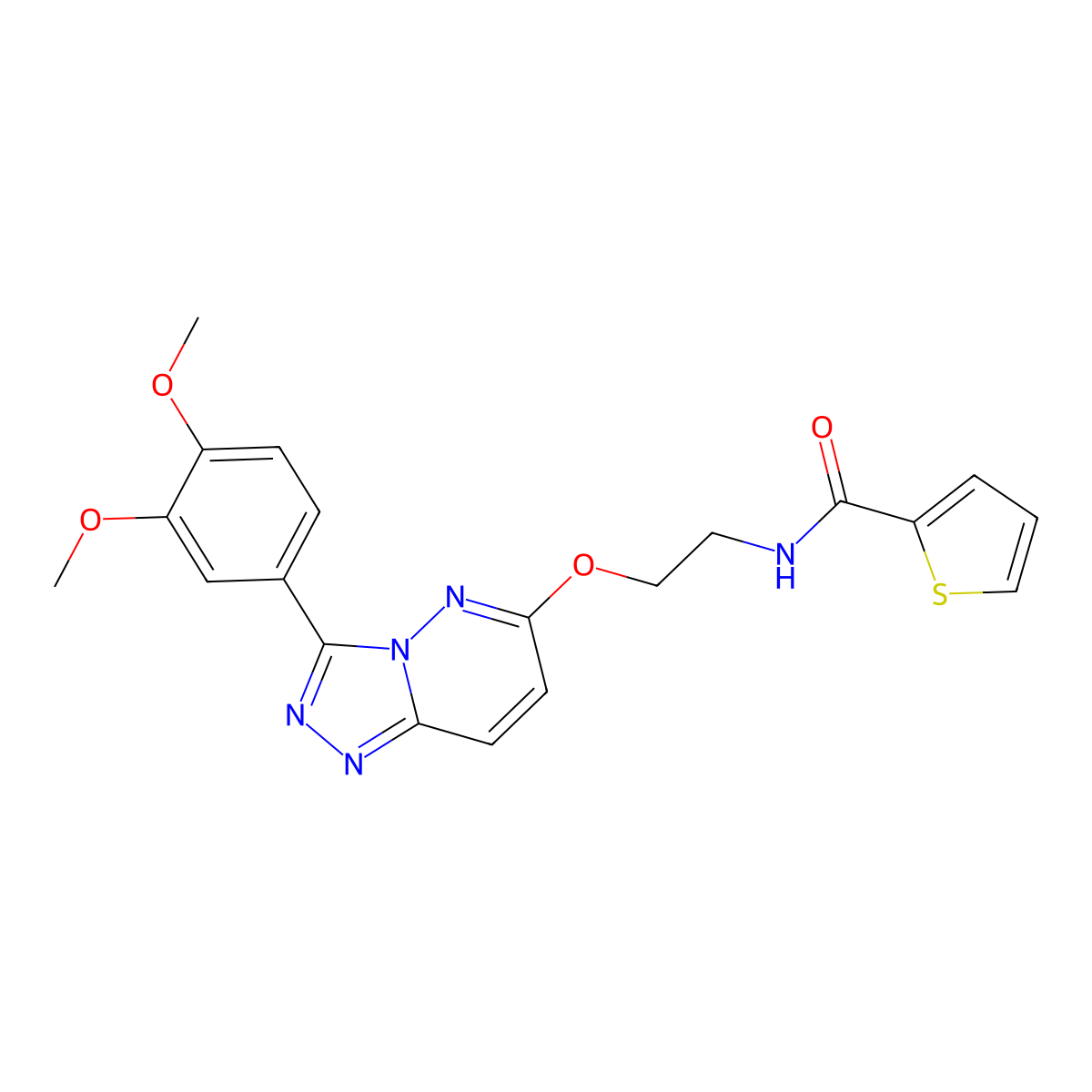 N-(2-((3-(3,4-dimethoxyphenyl)-[1,2,4]triazolo[4,3-b]pyridazin-6-yl)oxy)ethyl)thiophene-2-carboxamide molecular structure, CAS 1021125-65-4