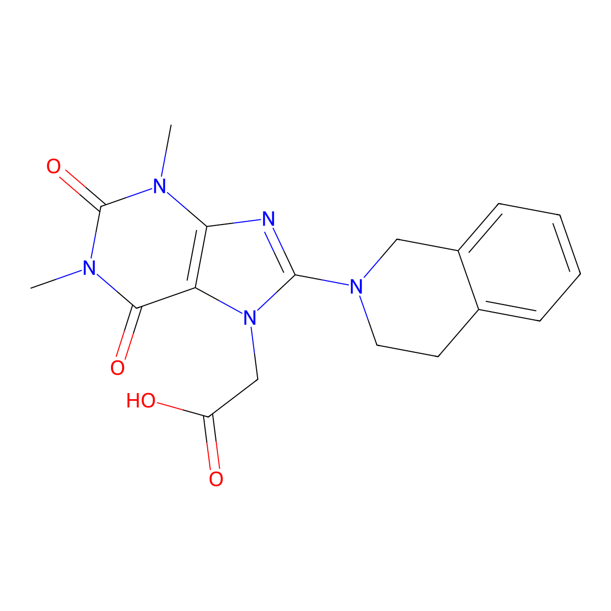 2-(8-(3,4-dihydroisoquinolin-2(1H)-yl)-1,3-dimethyl-2,6-dioxo-2,3-dihydro-1H-purin-7(6H)-yl)acetic acid molecular structure, CAS 1021125-81-4